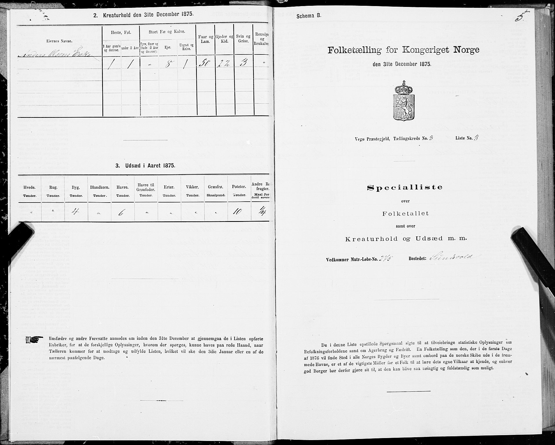 SAT, Folketelling 1875 for 1815P Vega prestegjeld, 1875, s. 2005