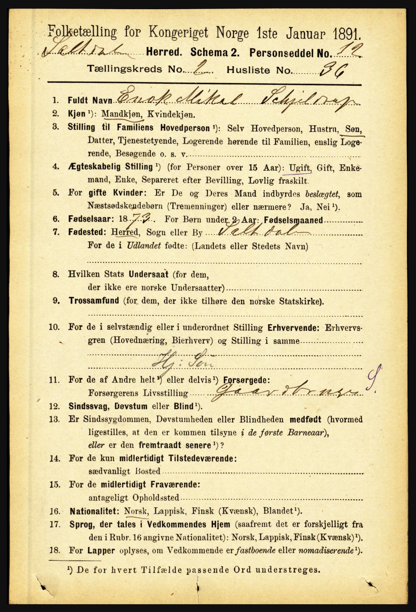 RA, Folketelling 1891 for 1840 Saltdal herred, 1891, s. 901