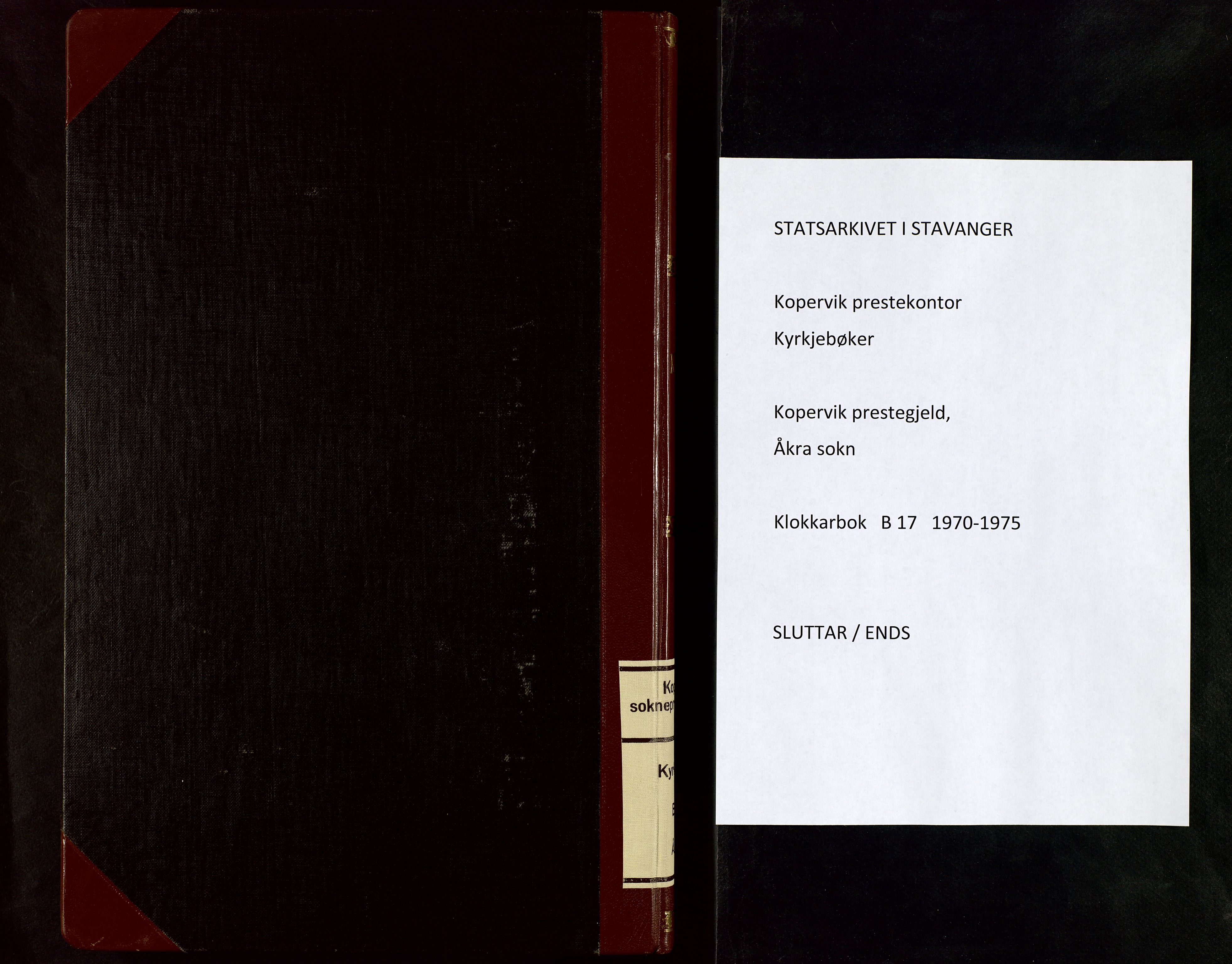 Kopervik sokneprestkontor, SAST/A-101850/H/Ha/Hab/L0017: Klokkerbok nr. B 17, 1970-1975