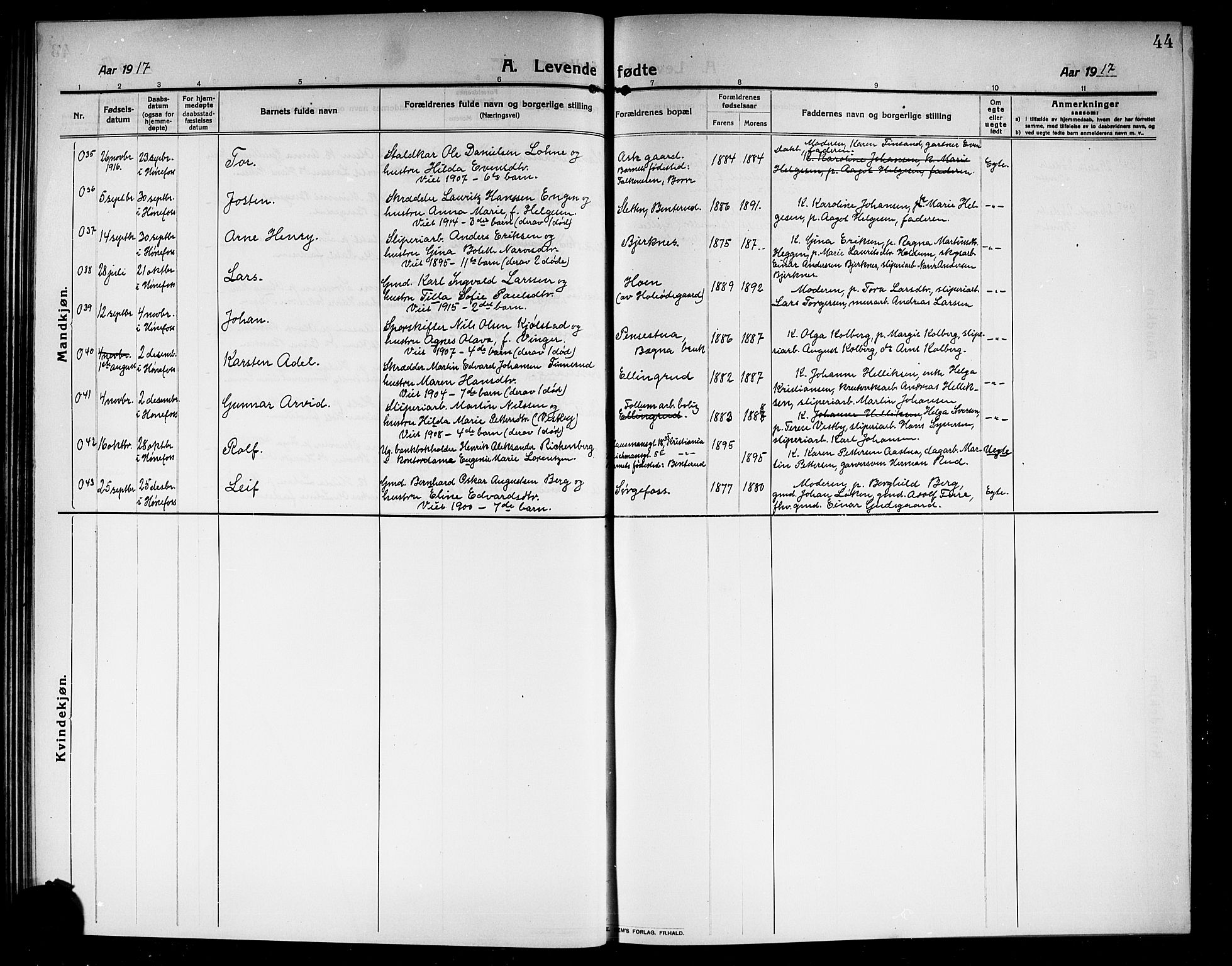 Norderhov kirkebøker, AV/SAKO-A-237/G/Ga/L0009: Klokkerbok nr. I 9, 1913-1920, s. 44