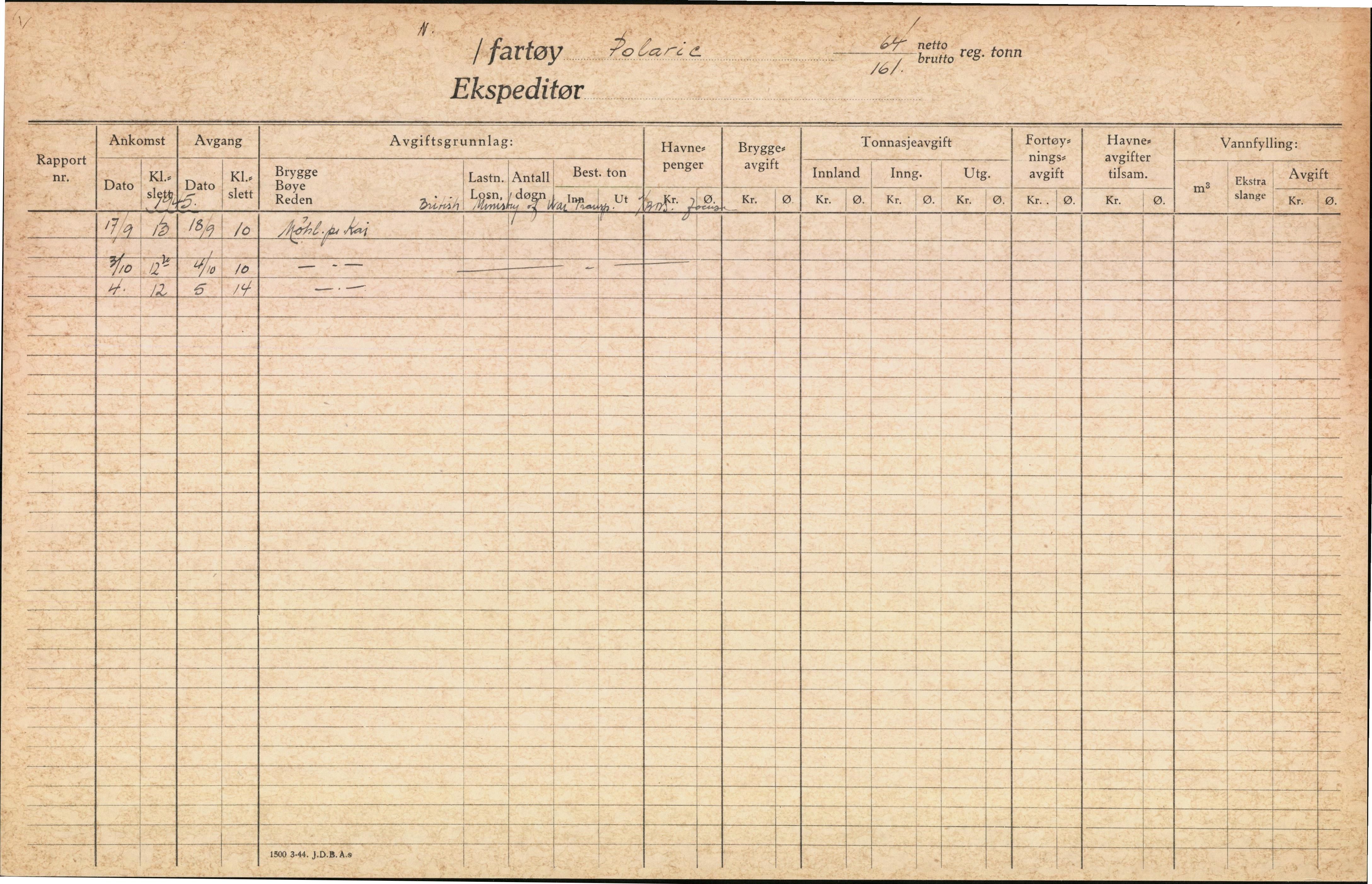 Bergen kommune. Havnekontor/havnefogd, BBA/A-0742/H/Ha/Hac/L0044: Skipsregister Polaric-Randal, 1941-1975