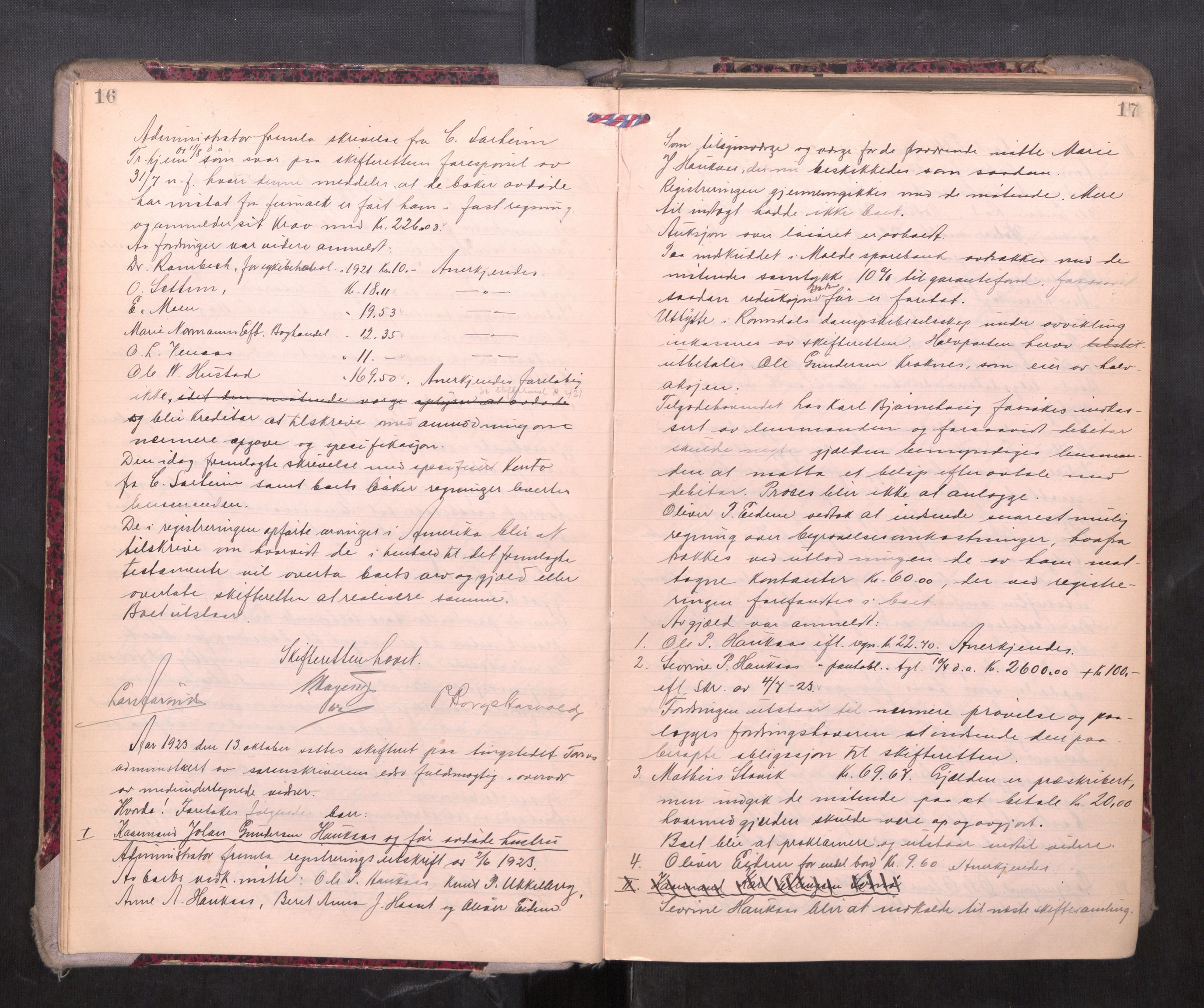 Romsdal sorenskriveri, AV/SAT-A-4149/1/3/3B/L0010: Skiftebehandlingsprotokoll, 1923-1925, s. 16-17