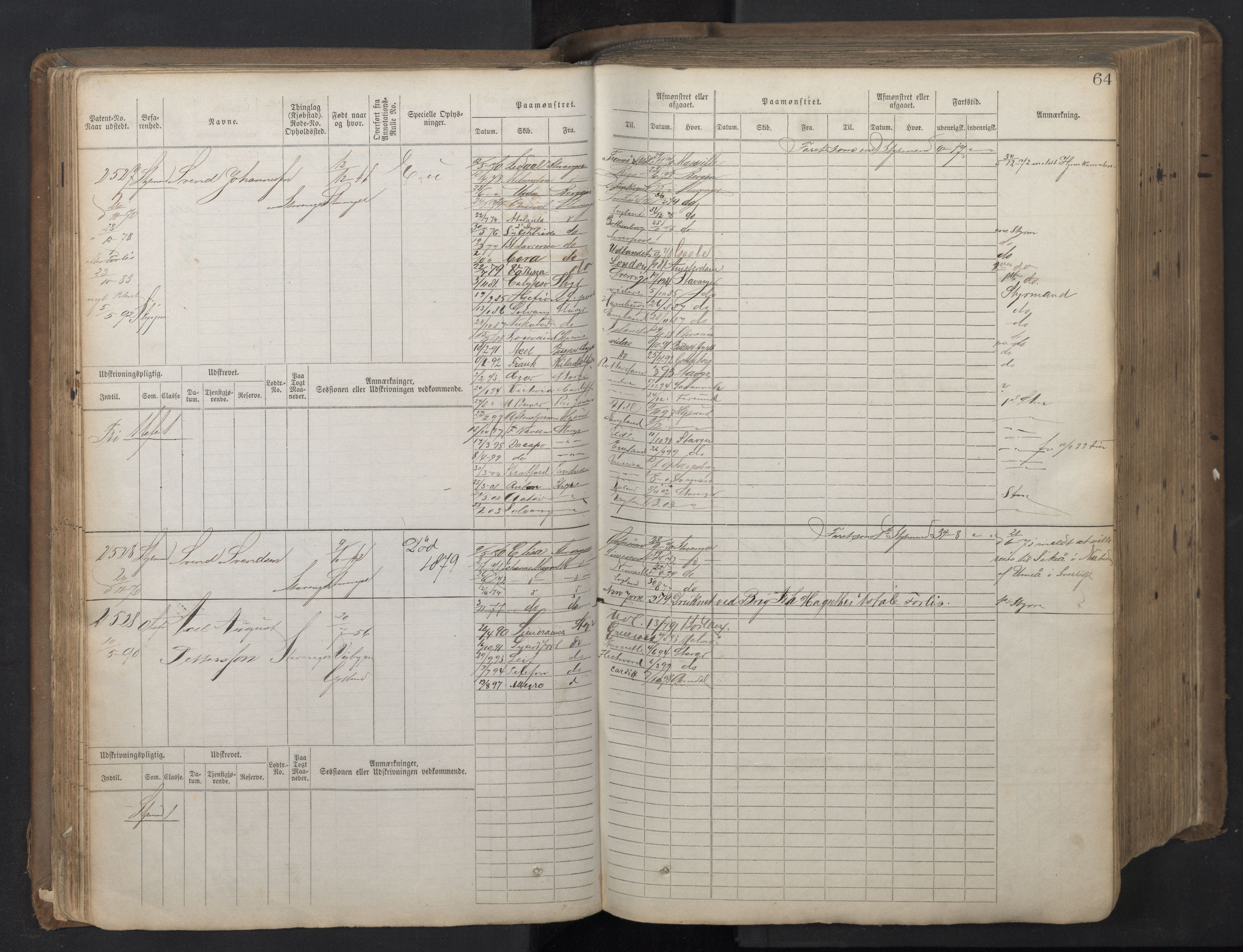 Stavanger sjømannskontor, AV/SAST-A-102006/F/Fb/Fbb/L0018: Sjøfartshovedrulle patnentnr. 2402-3602 (dublett), 1869, s. 67