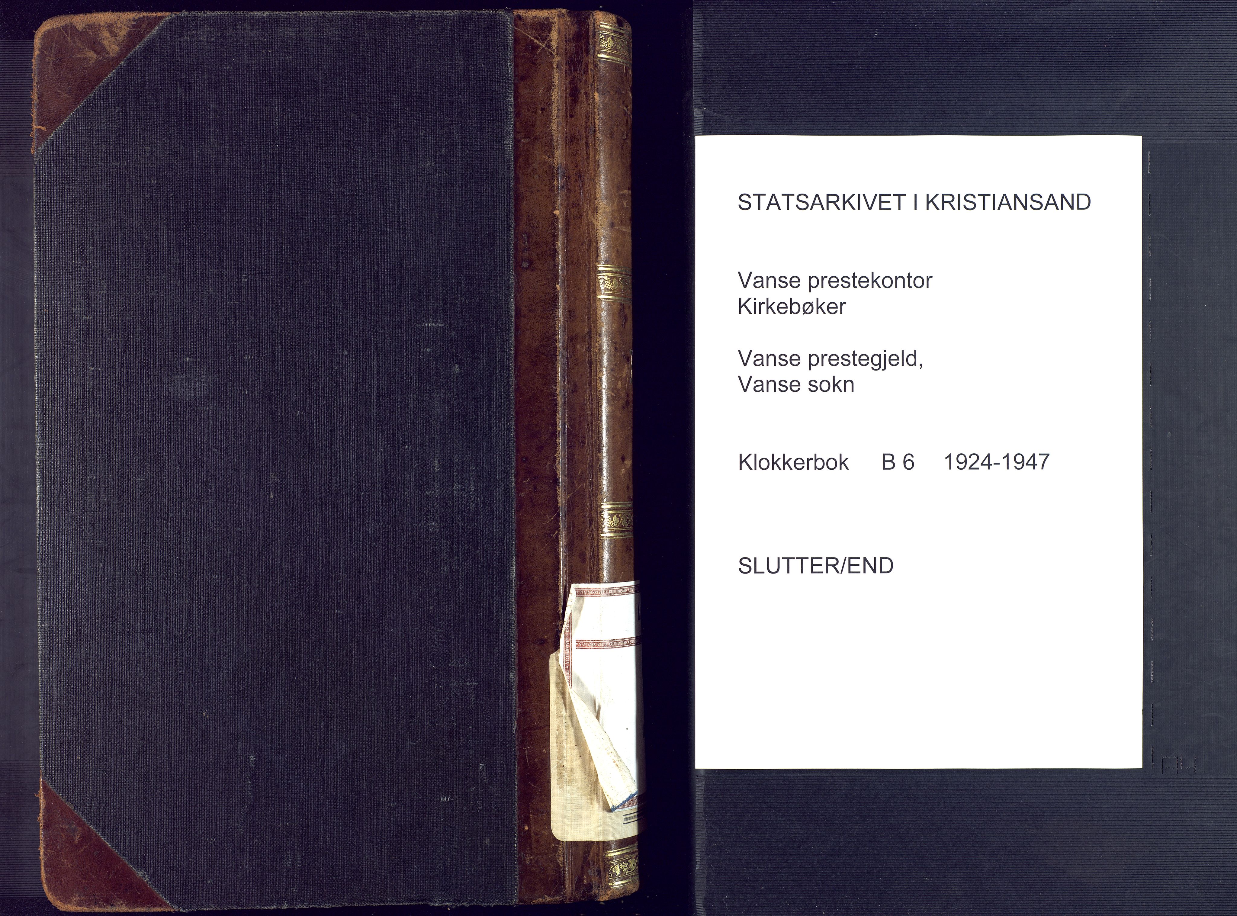 Lista sokneprestkontor, SAK/1111-0027/F/Fb/L0006: Klokkerbok nr. B 6, 1924-1947