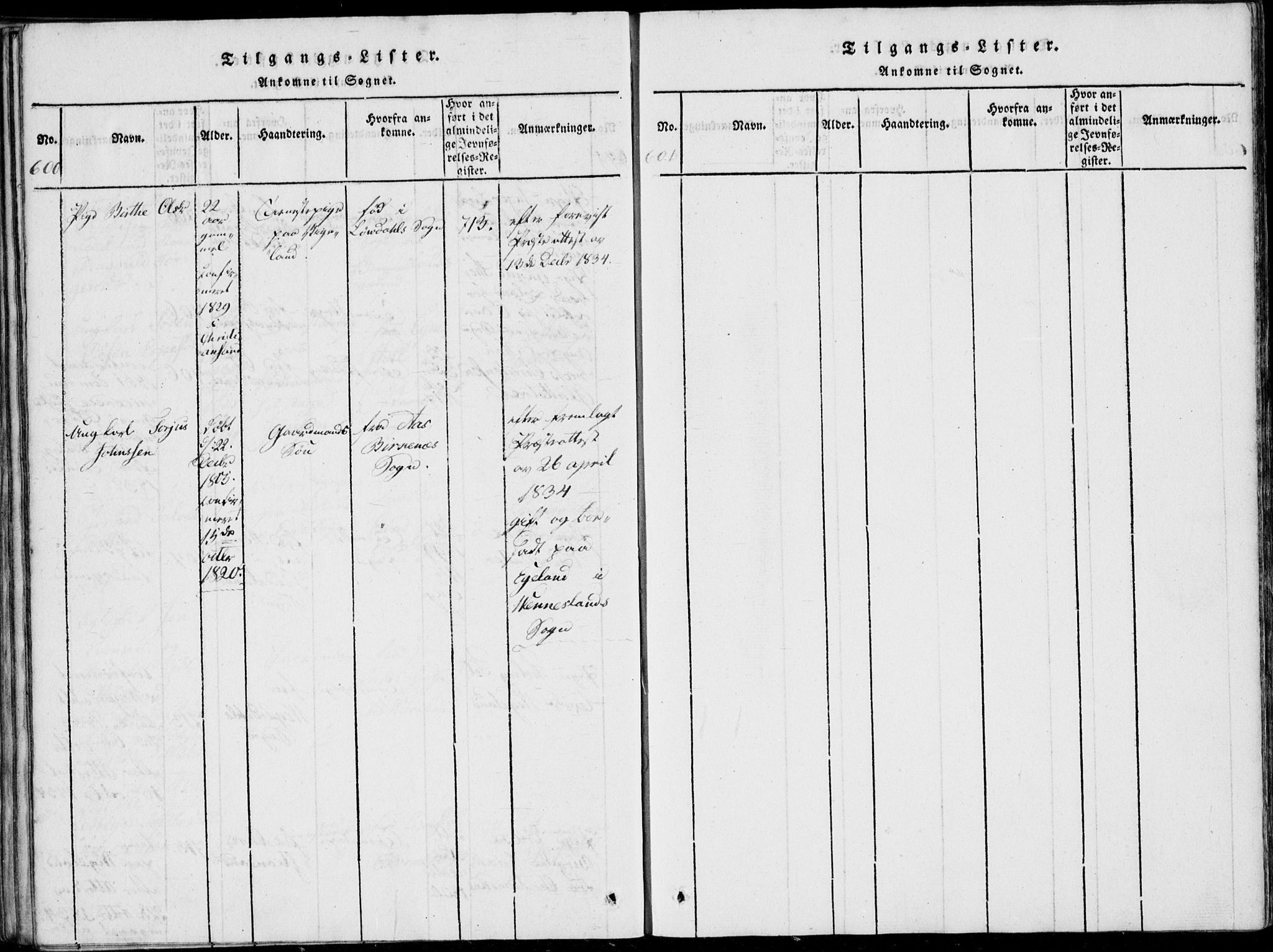 Vennesla sokneprestkontor, AV/SAK-1111-0045/Fa/Fab/L0003: Ministerialbok nr. A 3, 1820-1834, s. 600-601