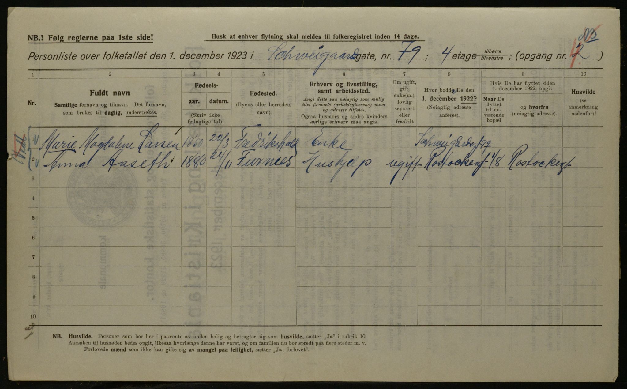 OBA, Kommunal folketelling 1.12.1923 for Kristiania, 1923, s. 101880