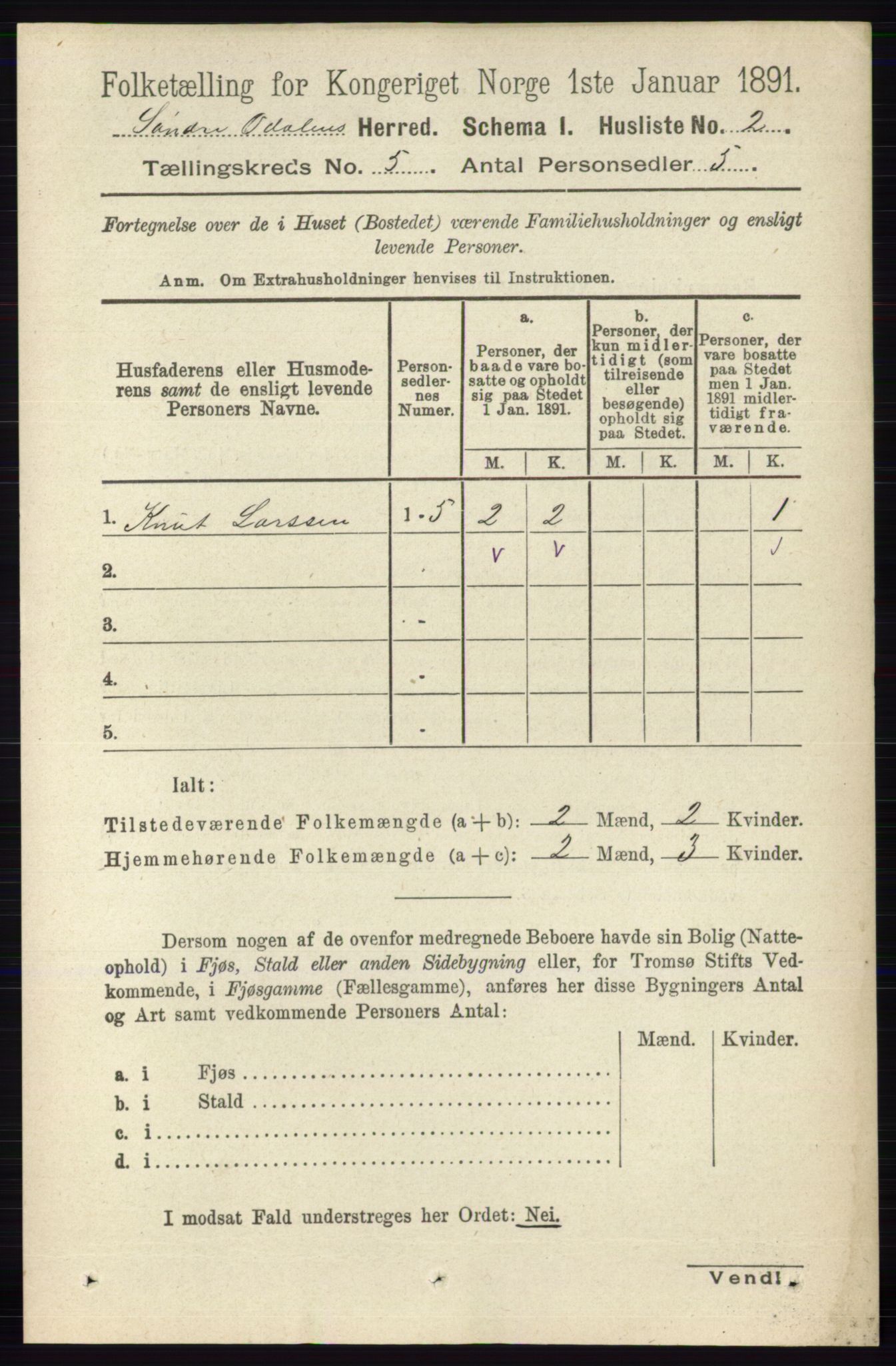 RA, Folketelling 1891 for 0419 Sør-Odal herred, 1891, s. 2272