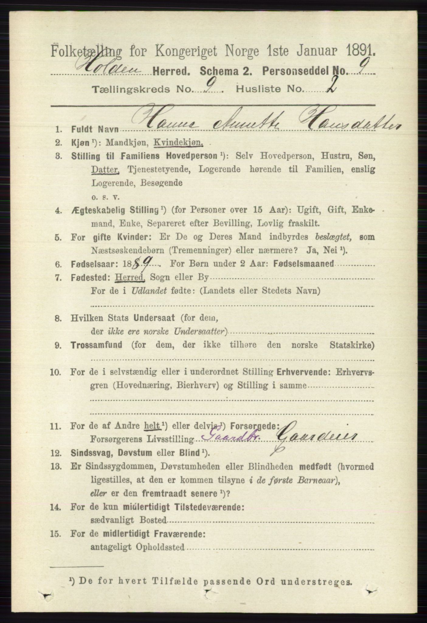 RA, Folketelling 1891 for 0819 Holla herred, 1891, s. 4099