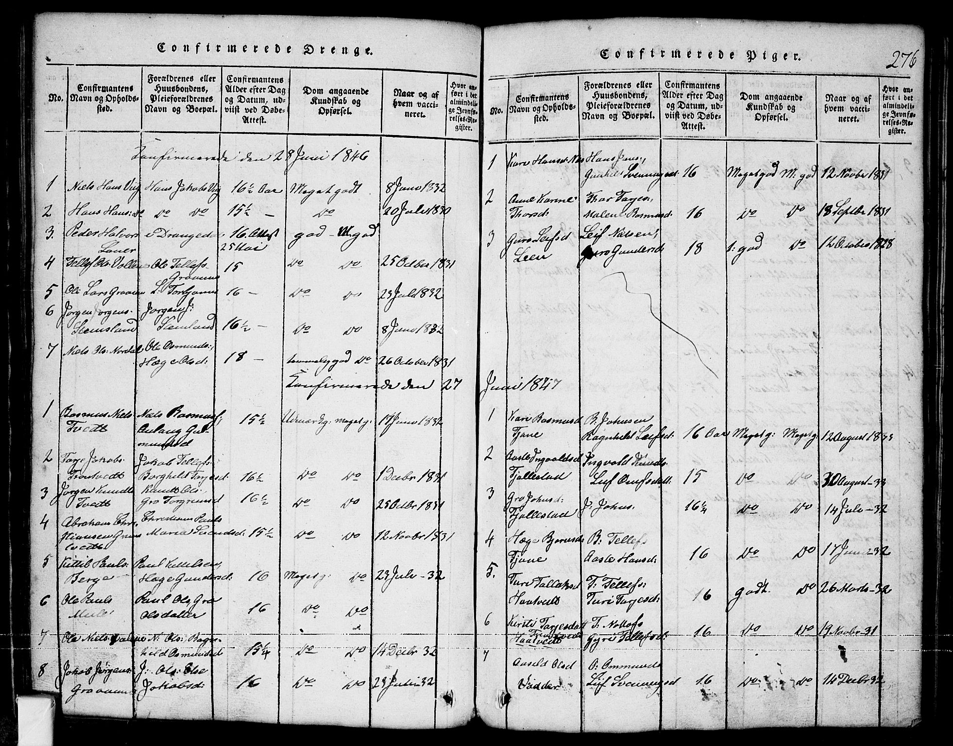 Nissedal kirkebøker, SAKO/A-288/G/Ga/L0001: Klokkerbok nr. I 1, 1814-1860, s. 276