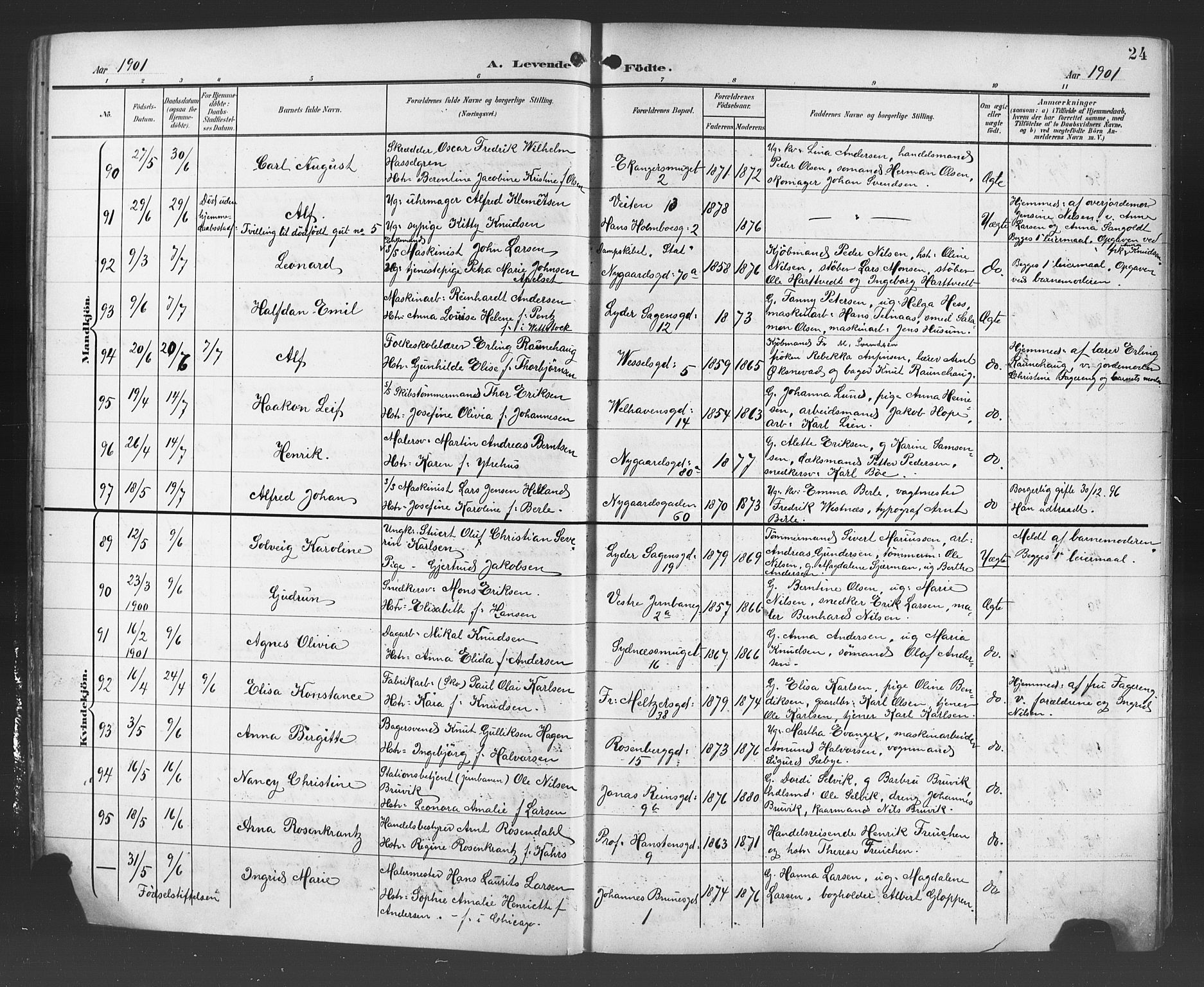 Johanneskirken sokneprestembete, AV/SAB-A-76001/H/Hab: Klokkerbok nr. A 2, 1900-1912, s. 24