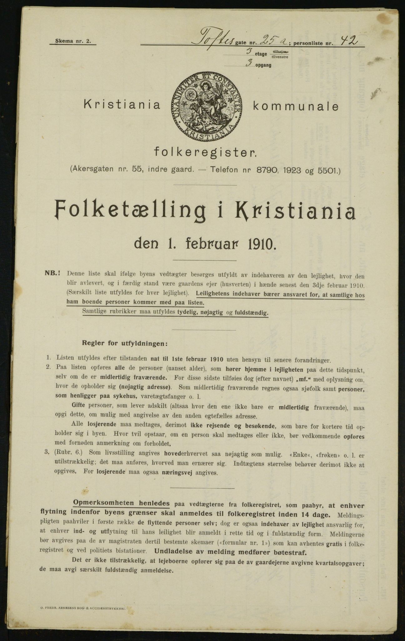OBA, Kommunal folketelling 1.2.1910 for Kristiania, 1910, s. 106106