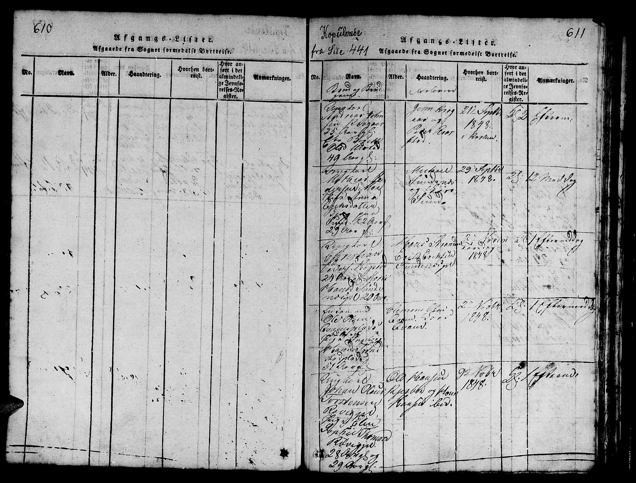 Ministerialprotokoller, klokkerbøker og fødselsregistre - Nord-Trøndelag, SAT/A-1458/730/L0298: Klokkerbok nr. 730C01, 1816-1849, s. 610-611