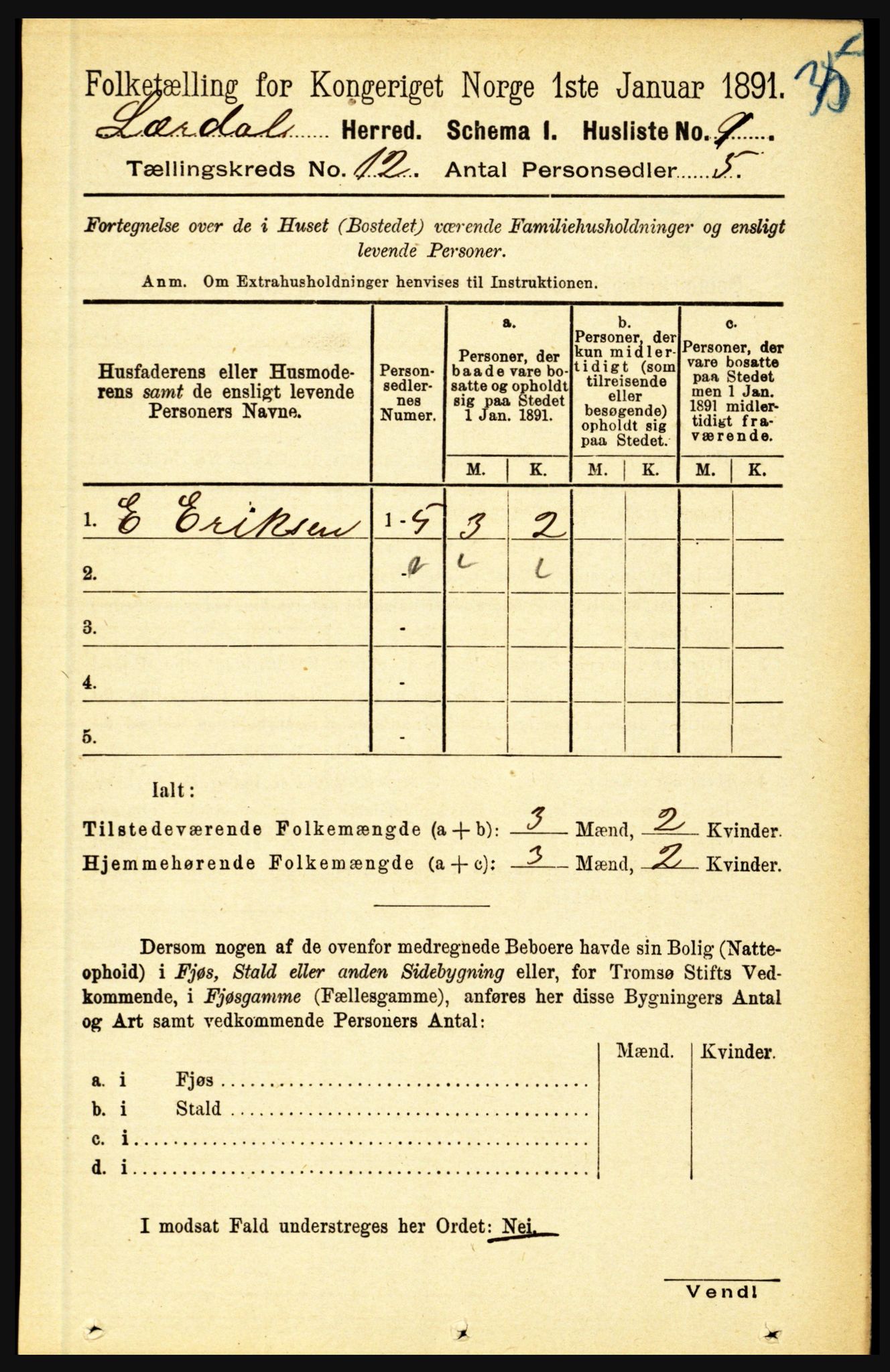 RA, Folketelling 1891 for 1422 Lærdal herred, 1891, s. 2527