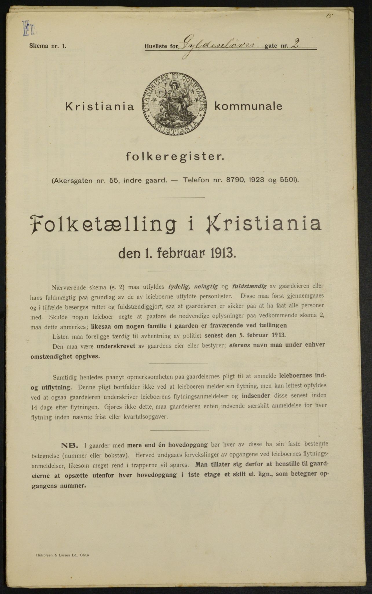 OBA, Kommunal folketelling 1.2.1913 for Kristiania, 1913, s. 32520