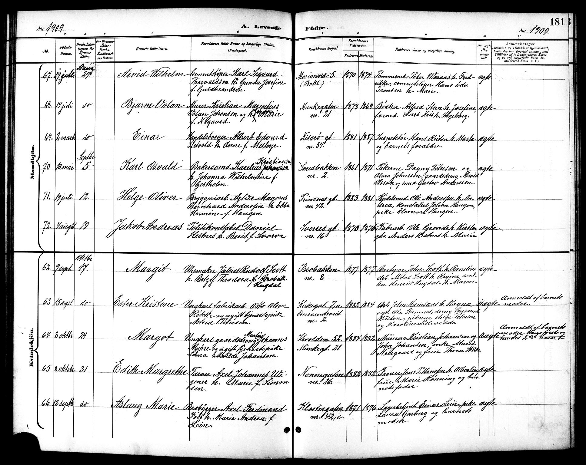 Ministerialprotokoller, klokkerbøker og fødselsregistre - Sør-Trøndelag, AV/SAT-A-1456/601/L0094: Klokkerbok nr. 601C12, 1898-1911, s. 181