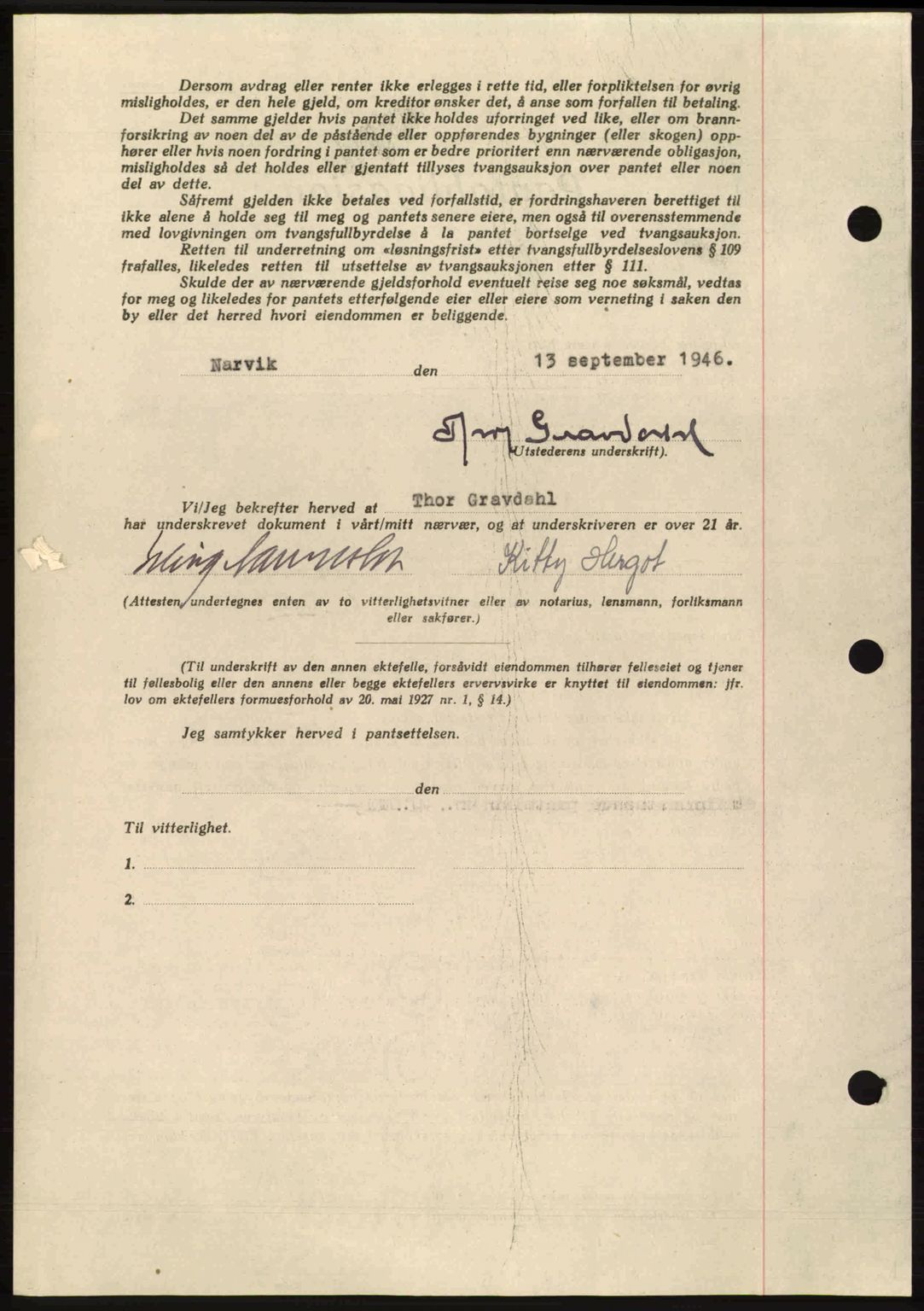 Narvik sorenskriveri, AV/SAT-A-0002/1/2/2C/2Ca: Pantebok nr. A21, 1946-1947, Dagboknr: 703/1946