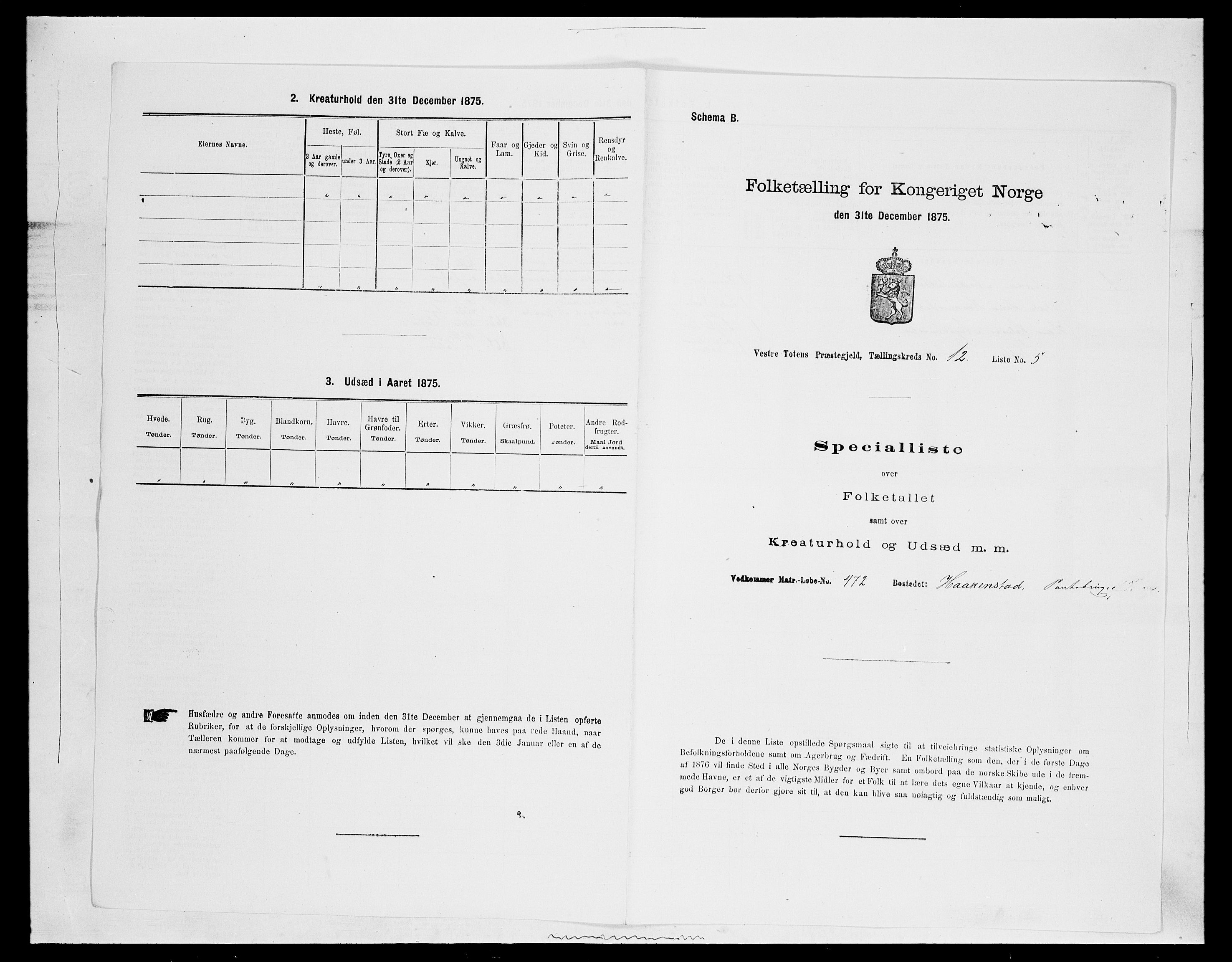 SAH, Folketelling 1875 for 0529P Vestre Toten prestegjeld, 1875, s. 2210