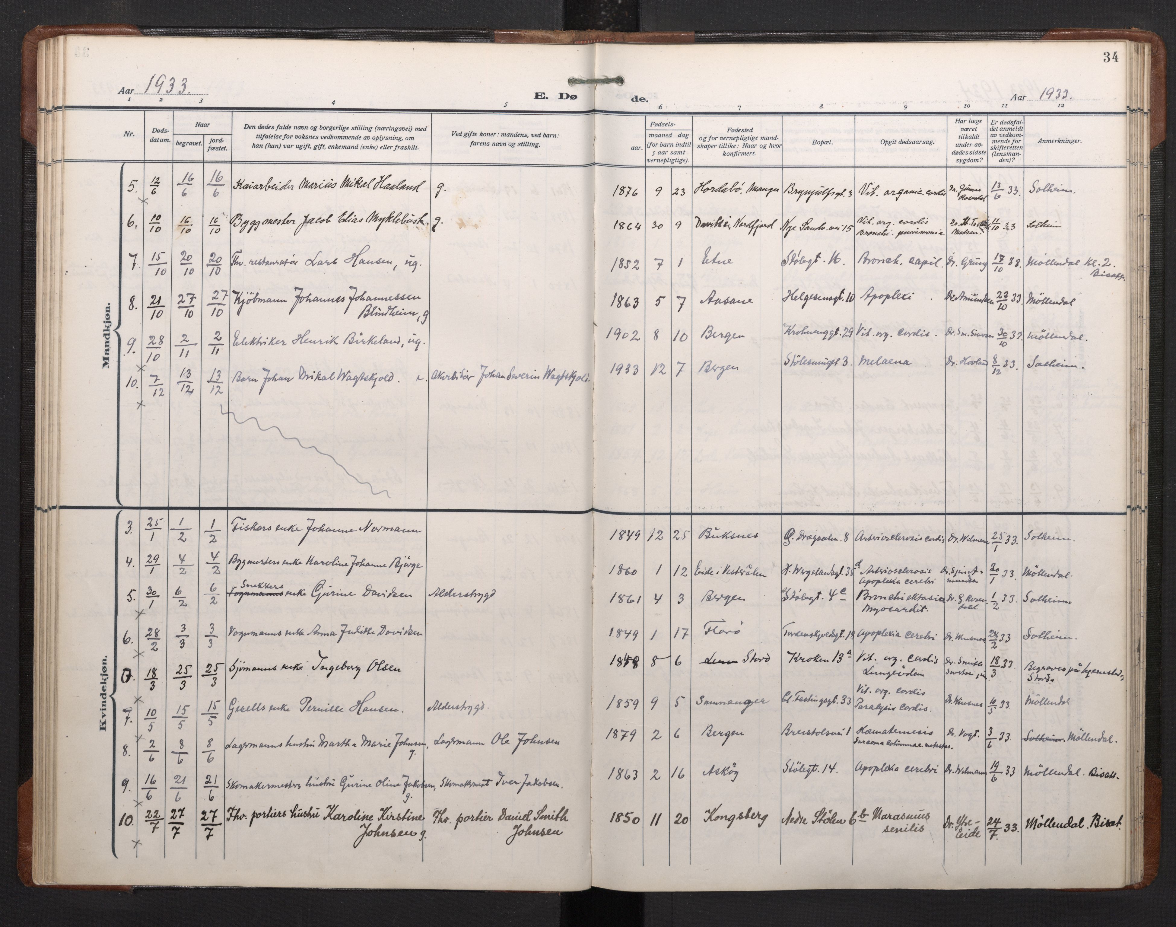 Mariakirken Sokneprestembete, AV/SAB-A-76901/H/Haa/L0020: Ministerialbok nr. E 1, 1918-1956, s. 33b-34a