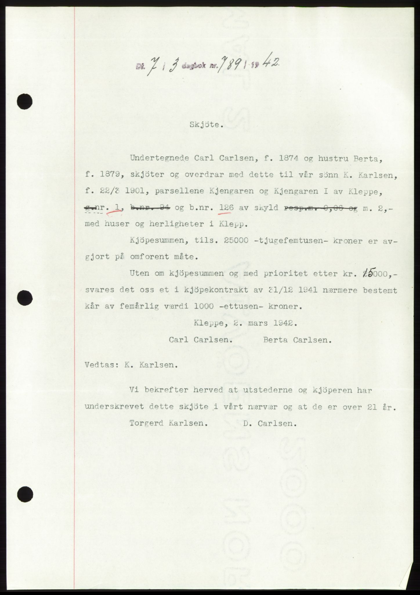 Jæren sorenskriveri, SAST/A-100310/03/G/Gba/L0082: Pantebok, 1942-1942, Dagboknr: 789/1942