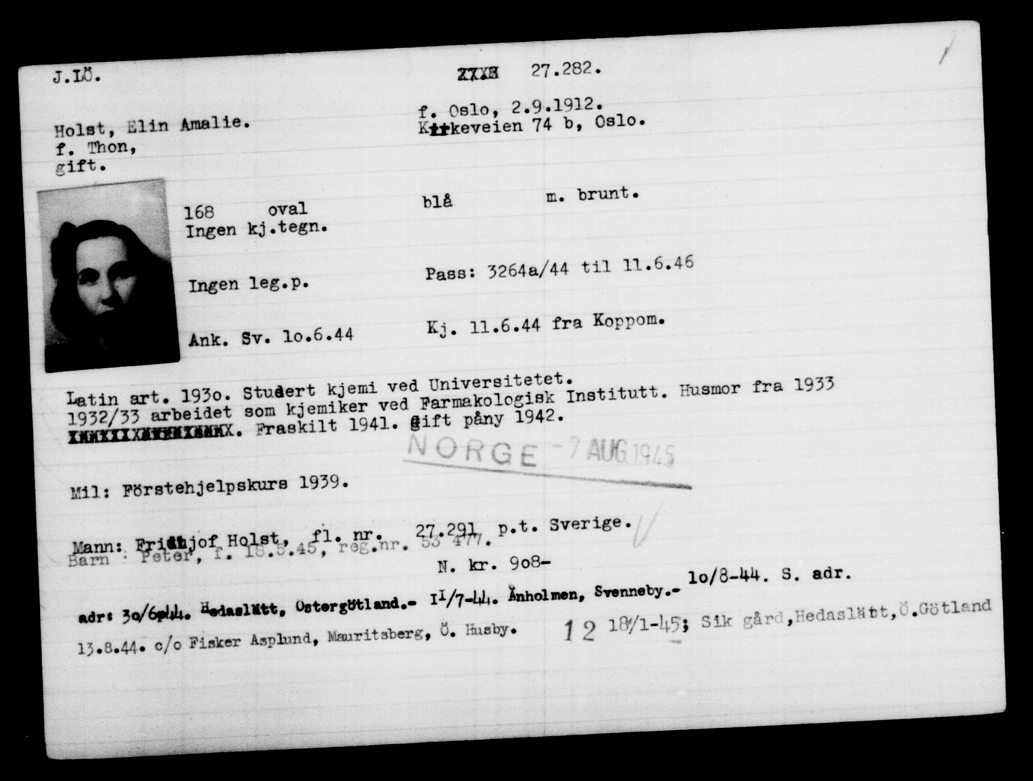 Utenriksstasjonene, Legasjonen i Stockholm, Flyktningkontoret, AV/RA-S-6753/V/Va/L0011: Kjesäterkartoteket, flyktninger med registreringsnr. 25300-28349, 1940-1945, s. 2093