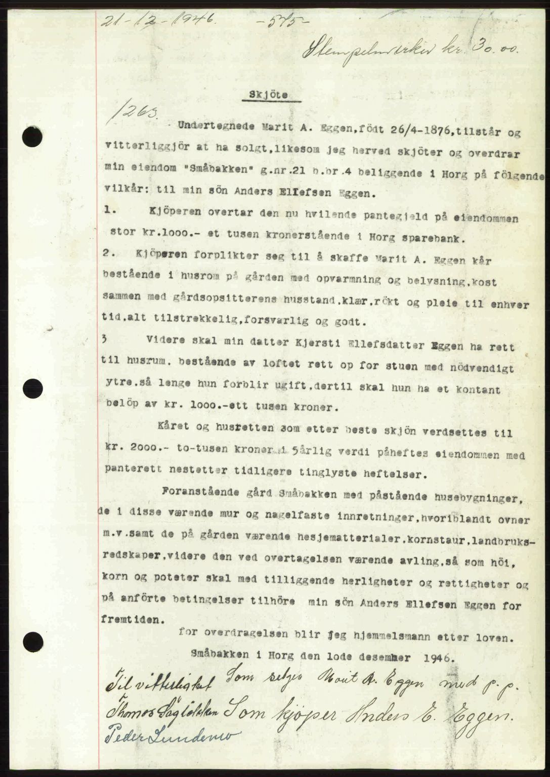 Gauldal sorenskriveri, SAT/A-0014/1/2/2C: Pantebok nr. A2, 1946-1946, Dagboknr: 1263/1946
