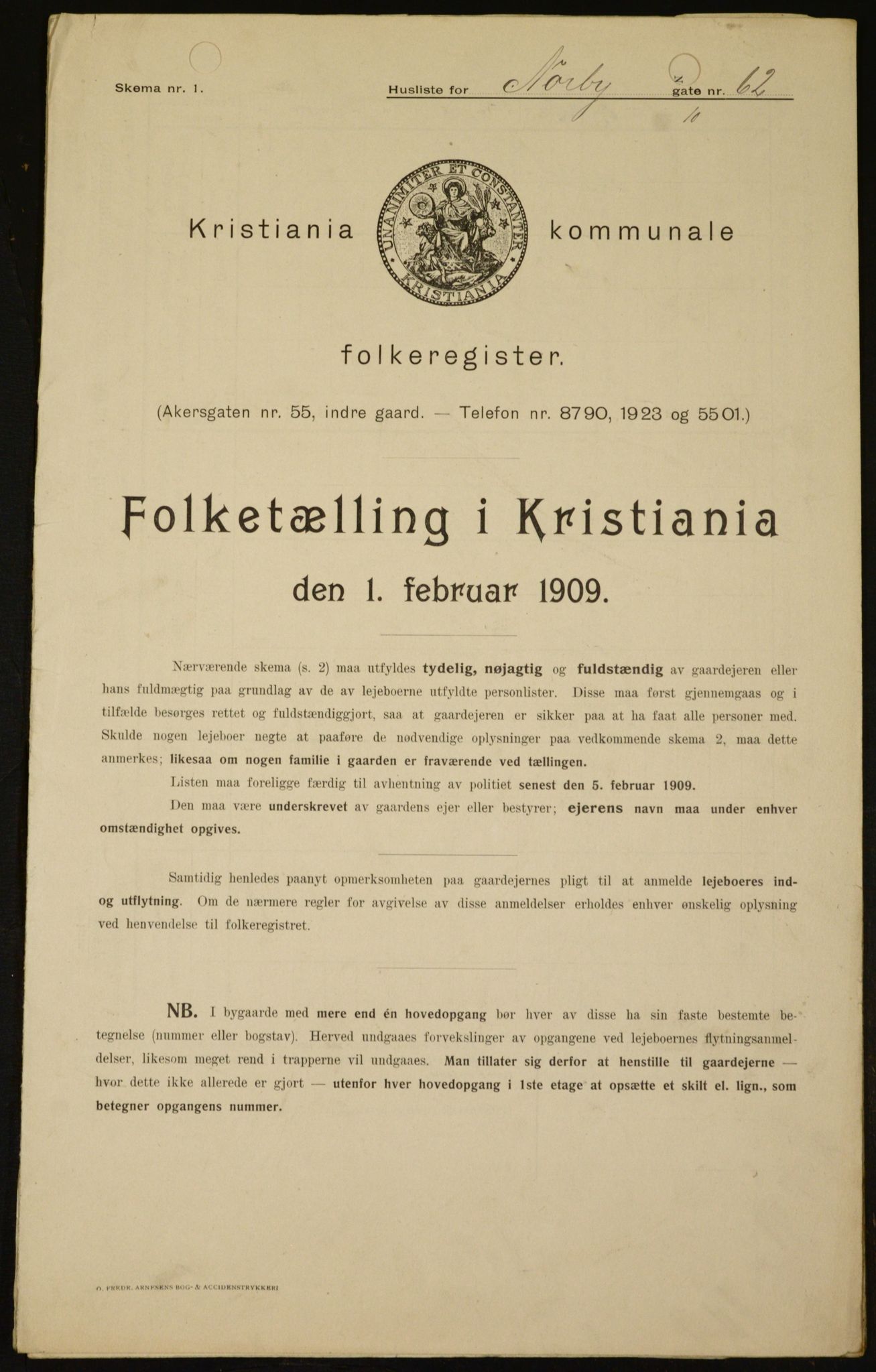 OBA, Kommunal folketelling 1.2.1909 for Kristiania kjøpstad, 1909, s. 65311