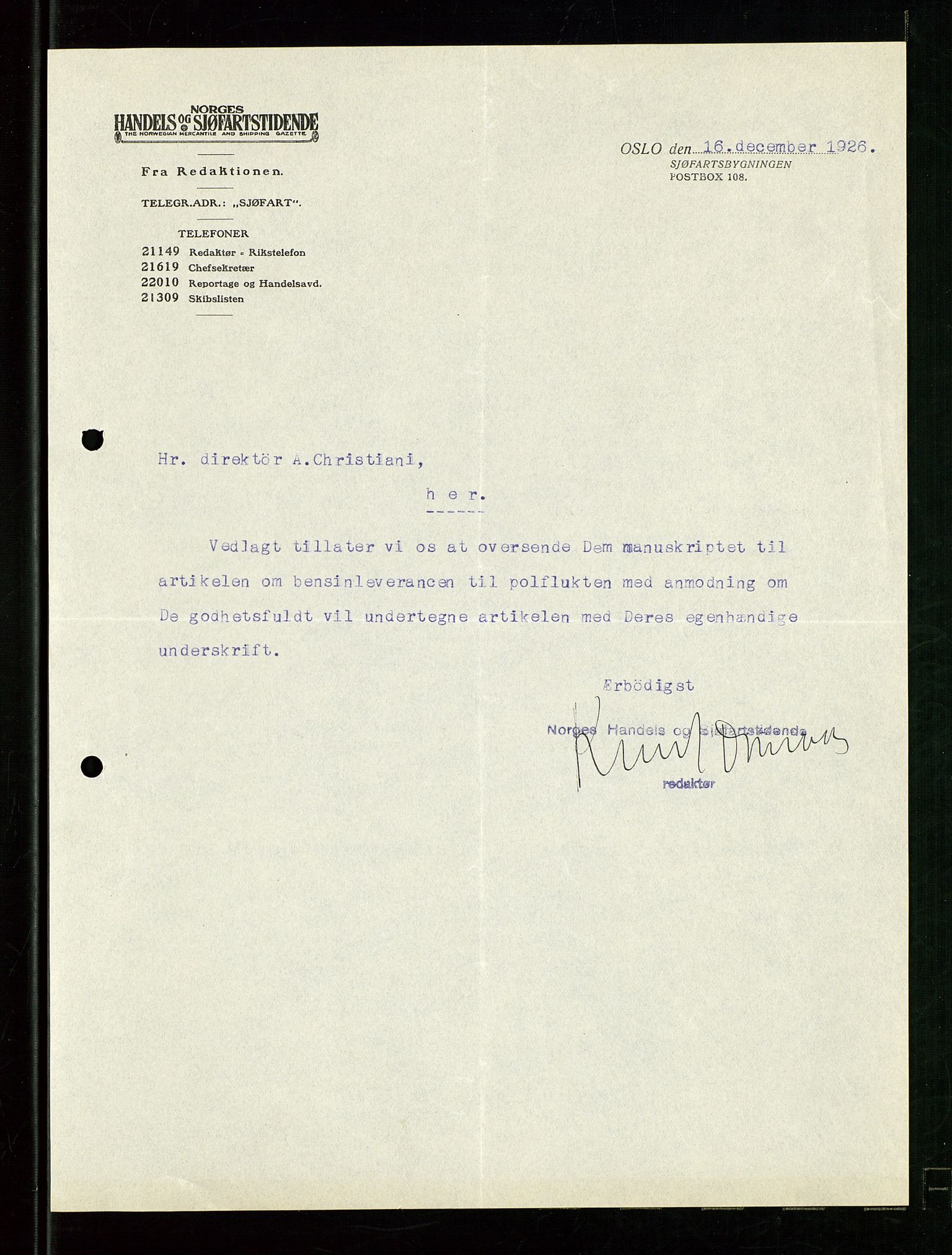 Pa 1521 - A/S Norske Shell, AV/SAST-A-101915/E/Ea/Eaa/L0024: Sjefskorrespondanse, 1926, s. 5