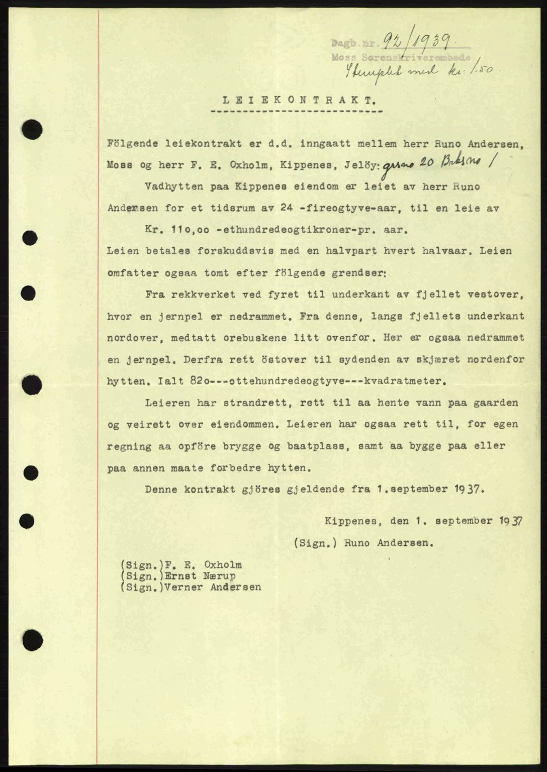 Moss sorenskriveri, SAO/A-10168: Pantebok nr. A5, 1938-1939, Dagboknr: 92/1939