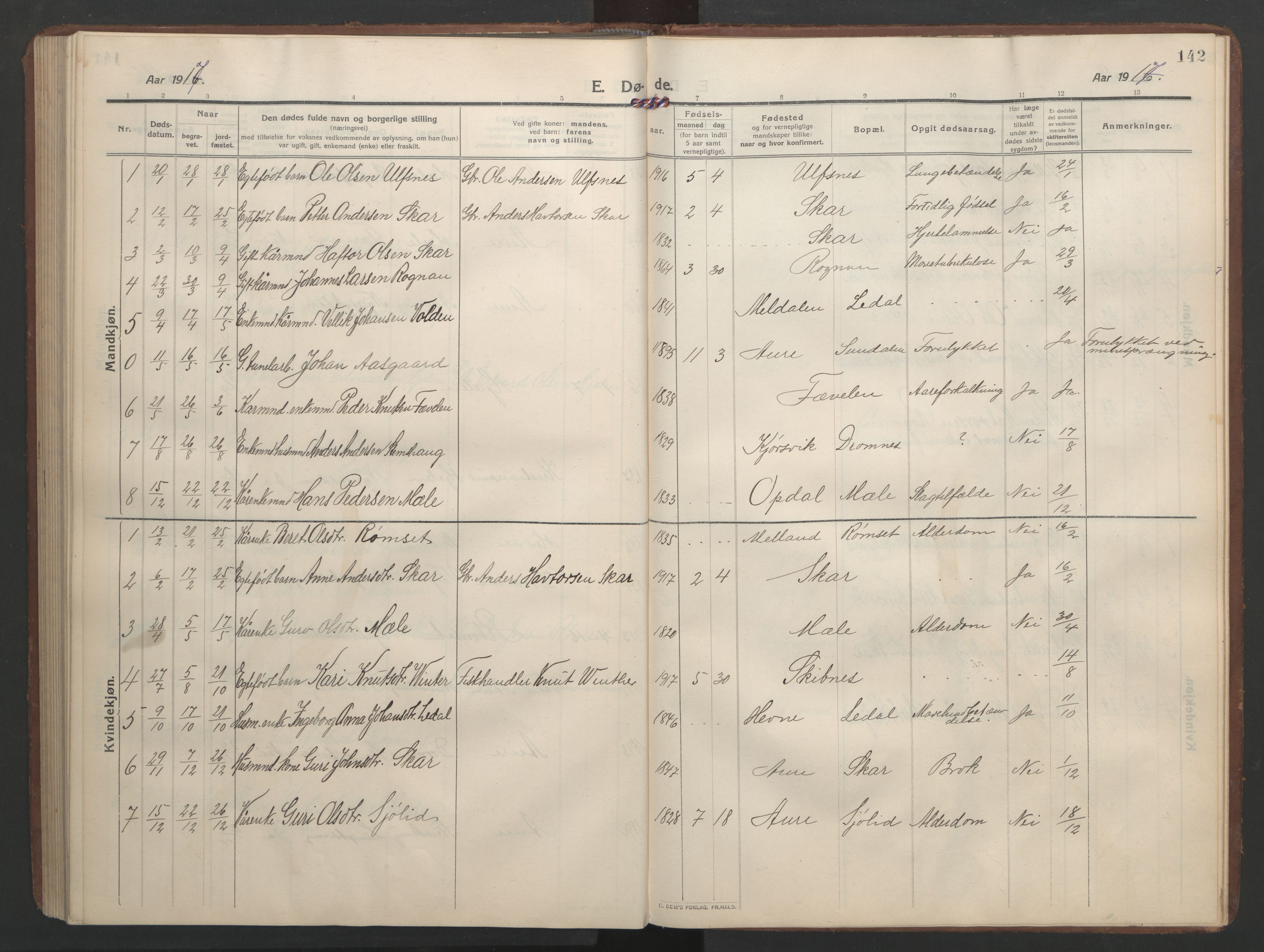 Ministerialprotokoller, klokkerbøker og fødselsregistre - Møre og Romsdal, SAT/A-1454/579/L0919: Klokkerbok nr. 579C01, 1909-1957, s. 142