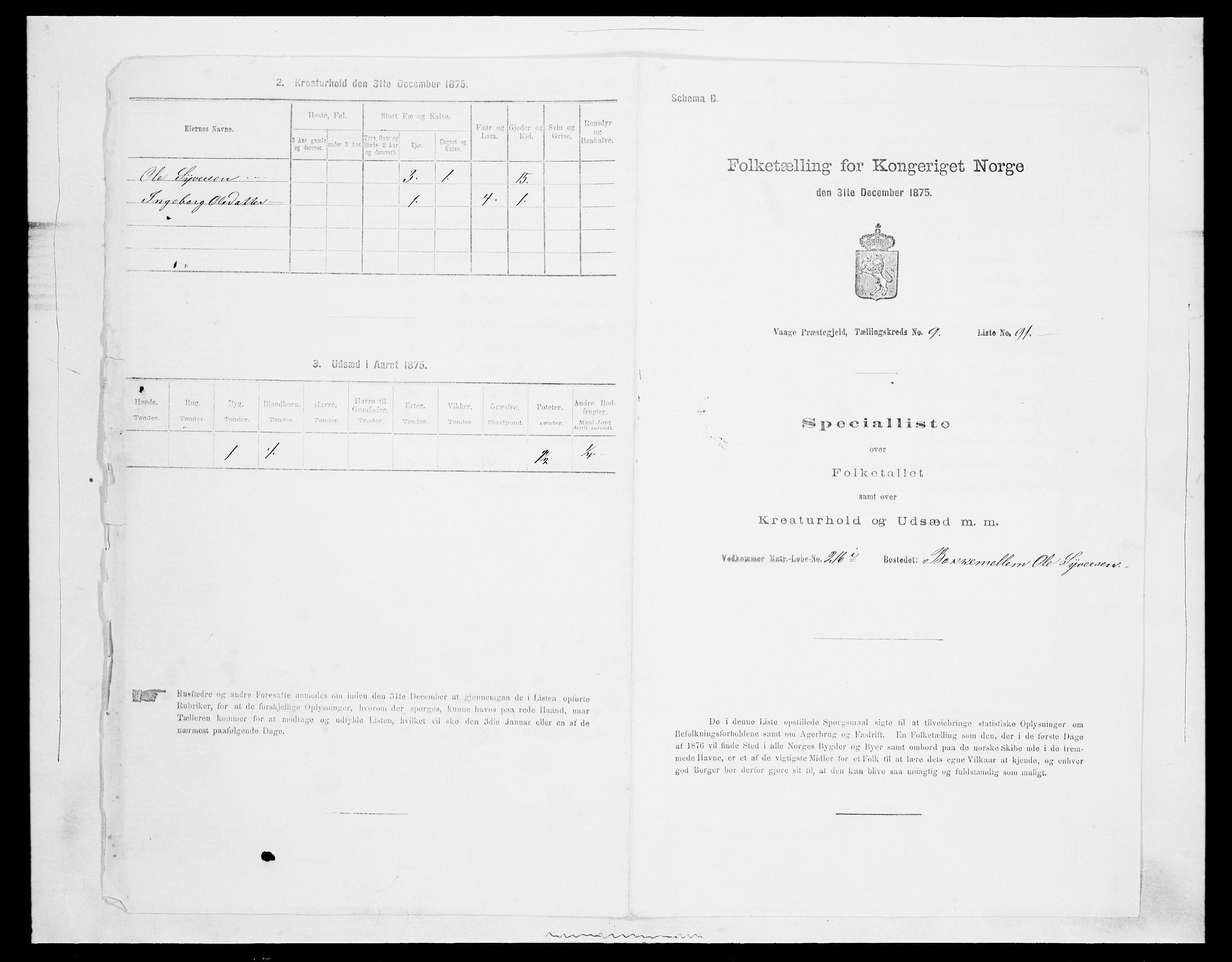 SAH, Folketelling 1875 for 0515P Vågå prestegjeld, 1875, s. 1705