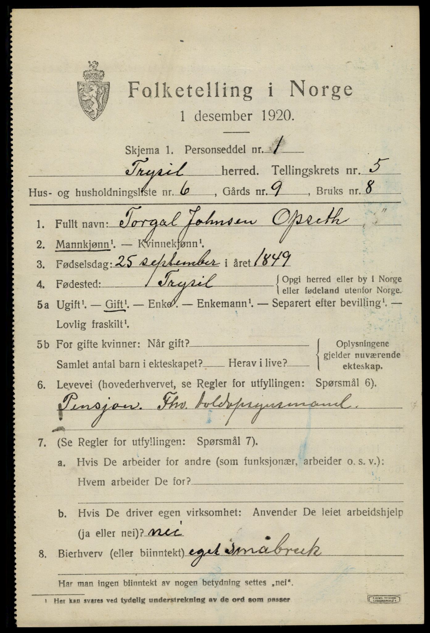 SAH, Folketelling 1920 for 0428 Trysil herred, 1920, s. 4357