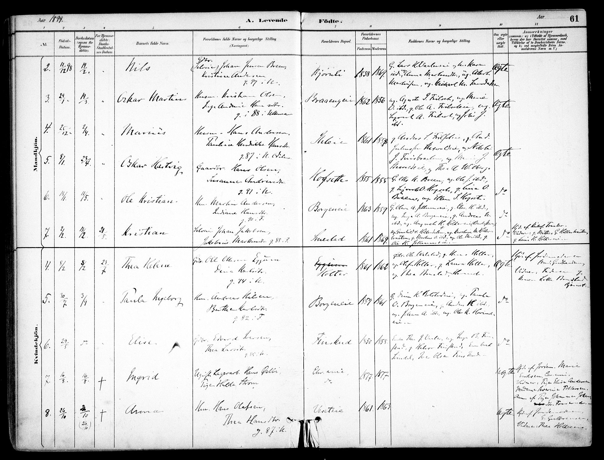 Nes prestekontor Kirkebøker, AV/SAO-A-10410/F/Fb/L0002: Ministerialbok nr. II 2, 1883-1918, s. 61