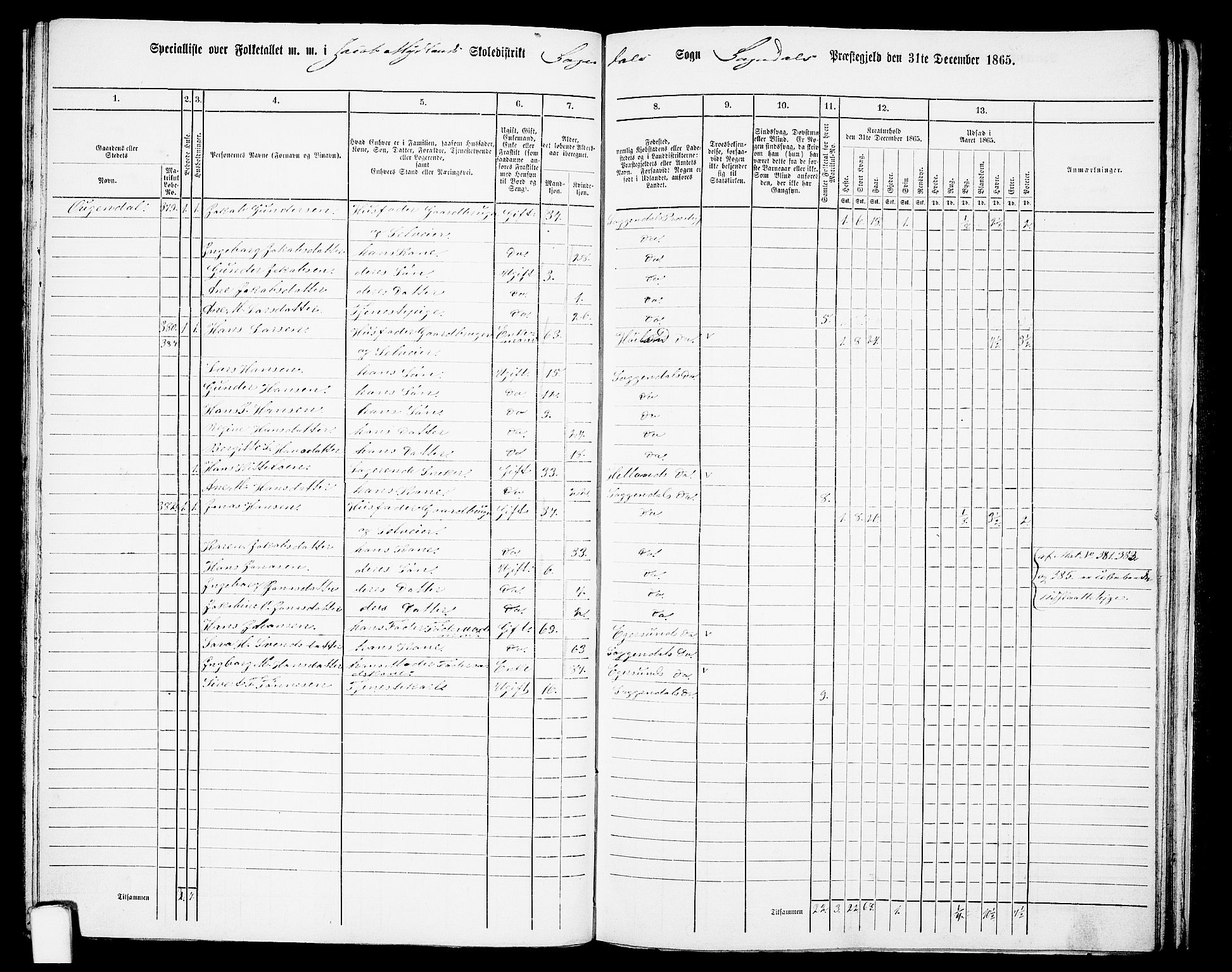 RA, Folketelling 1865 for 1111P Sokndal prestegjeld, 1865, s. 97