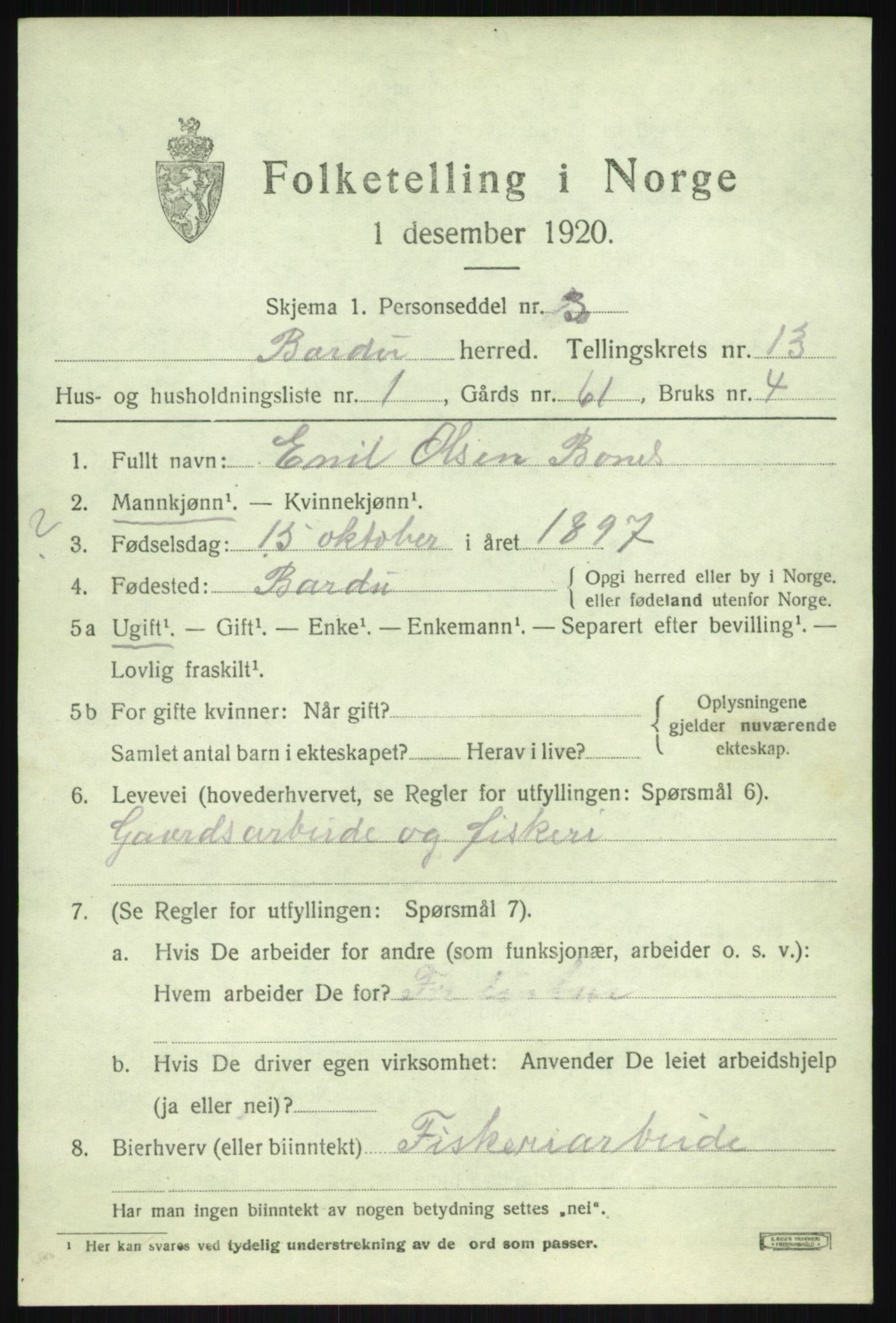 SATØ, Folketelling 1920 for 1922 Bardu herred, 1920, s. 4105