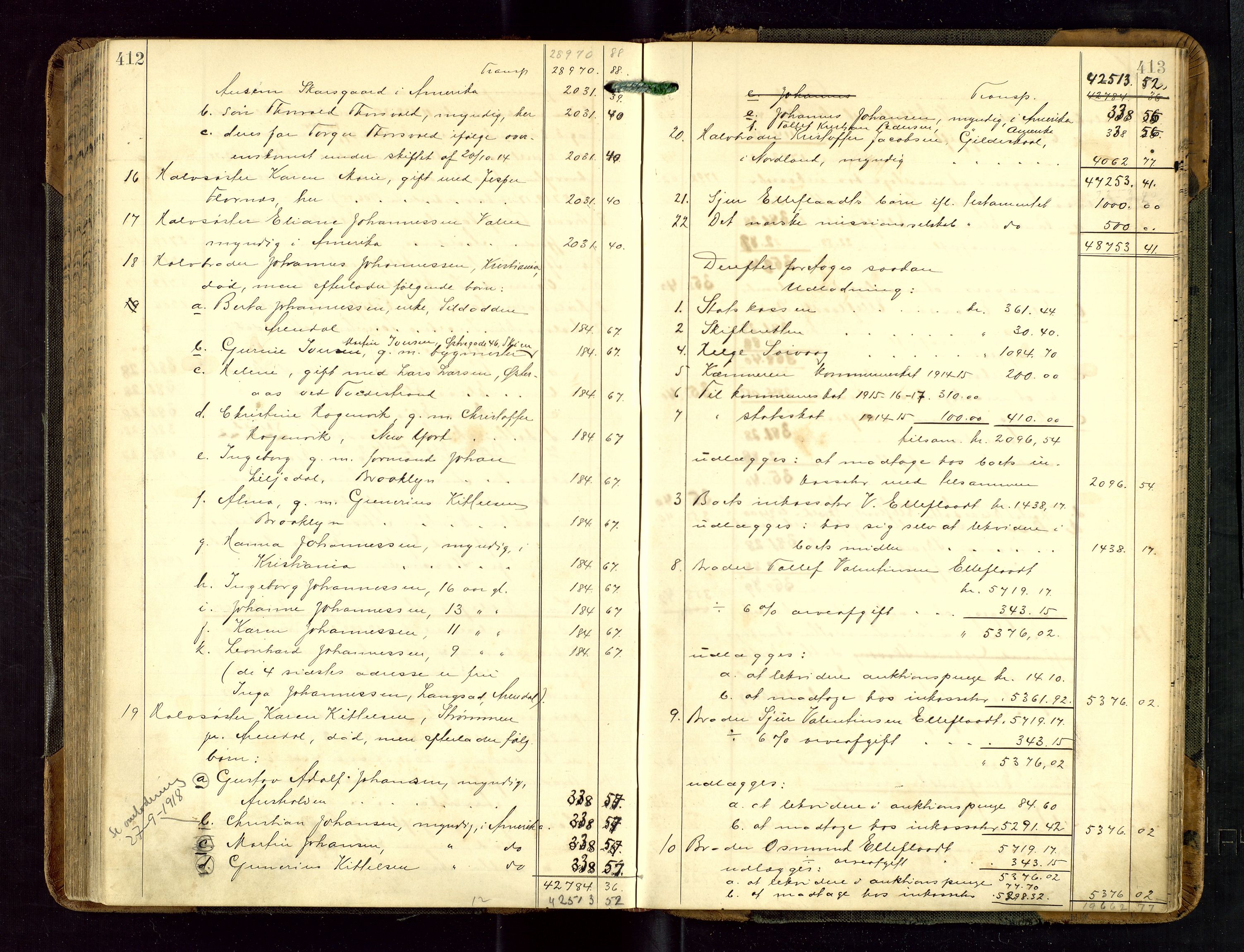 Haugesund tingrett, AV/SAST-A-101415/01/IV/IVD/L0002: Skifteutlodningsprotokoll, med register, 1904-1915, s. 412-413