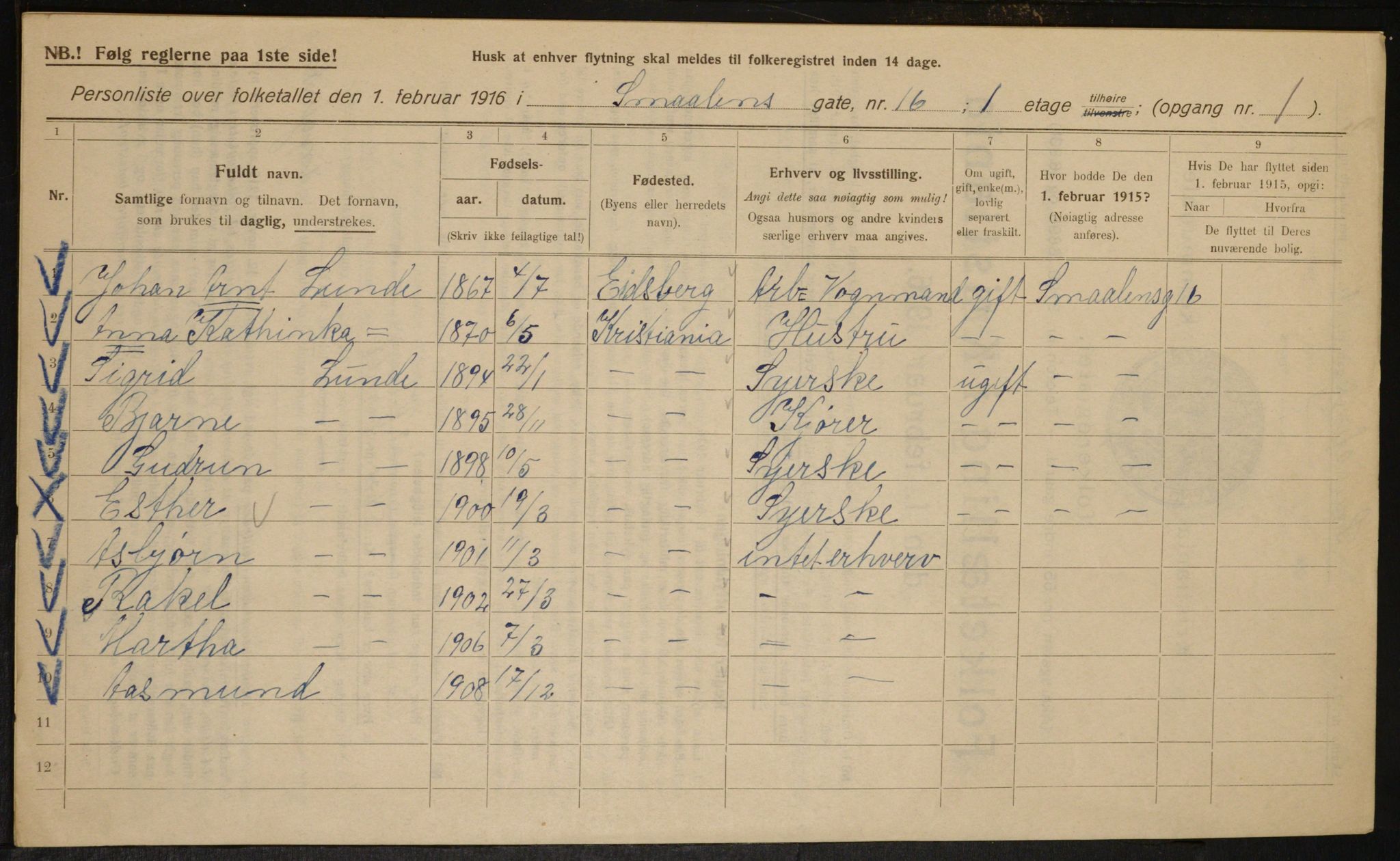 OBA, Kommunal folketelling 1.2.1916 for Kristiania, 1916, s. 100402