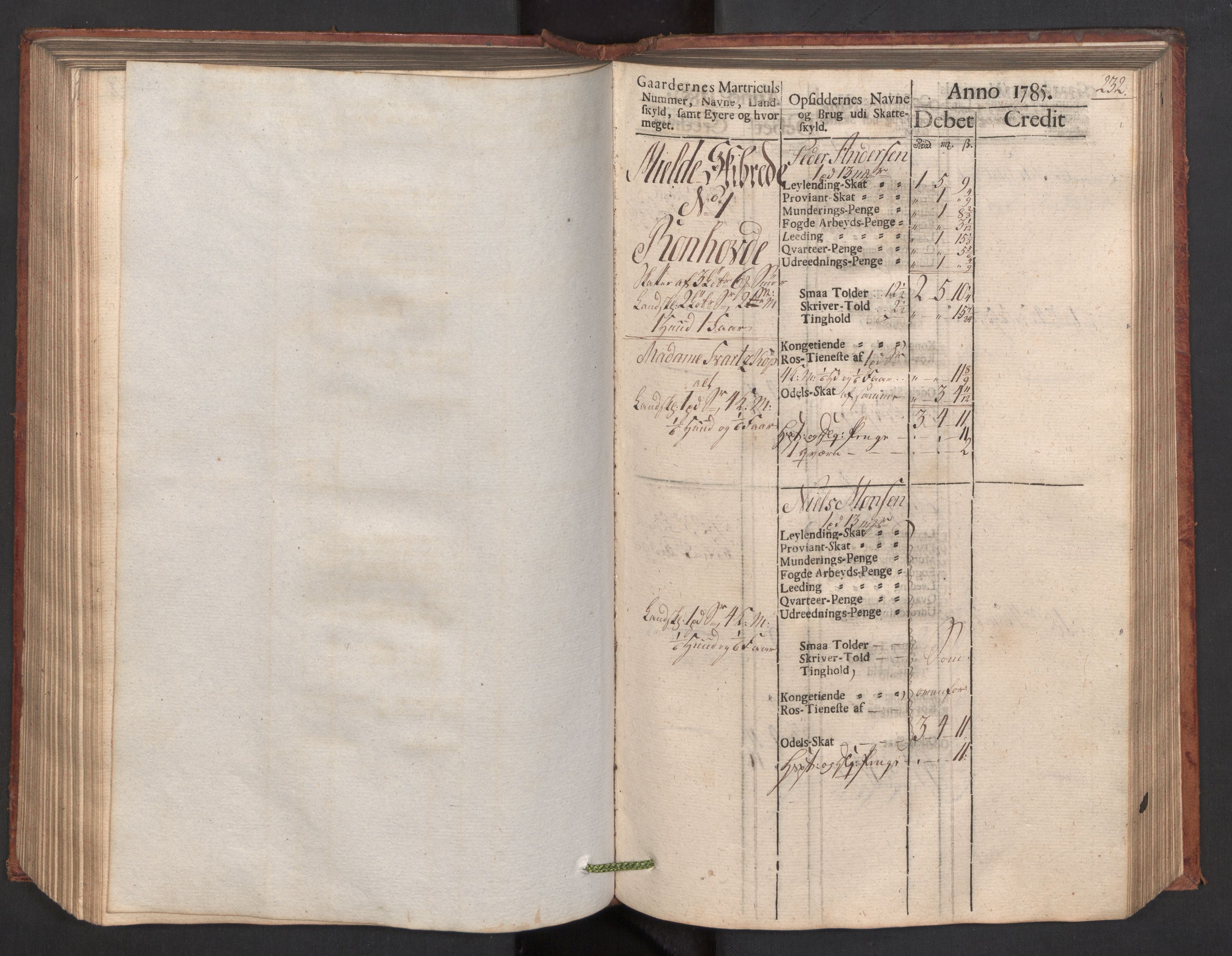 Rentekammeret, Fogdenes kassabøker, RA/EA-5947/R/L0067: Kassabok for Lindås, Herdla, Mjedla, og Arna skipreider i Nordhordland, 1785, s. 232