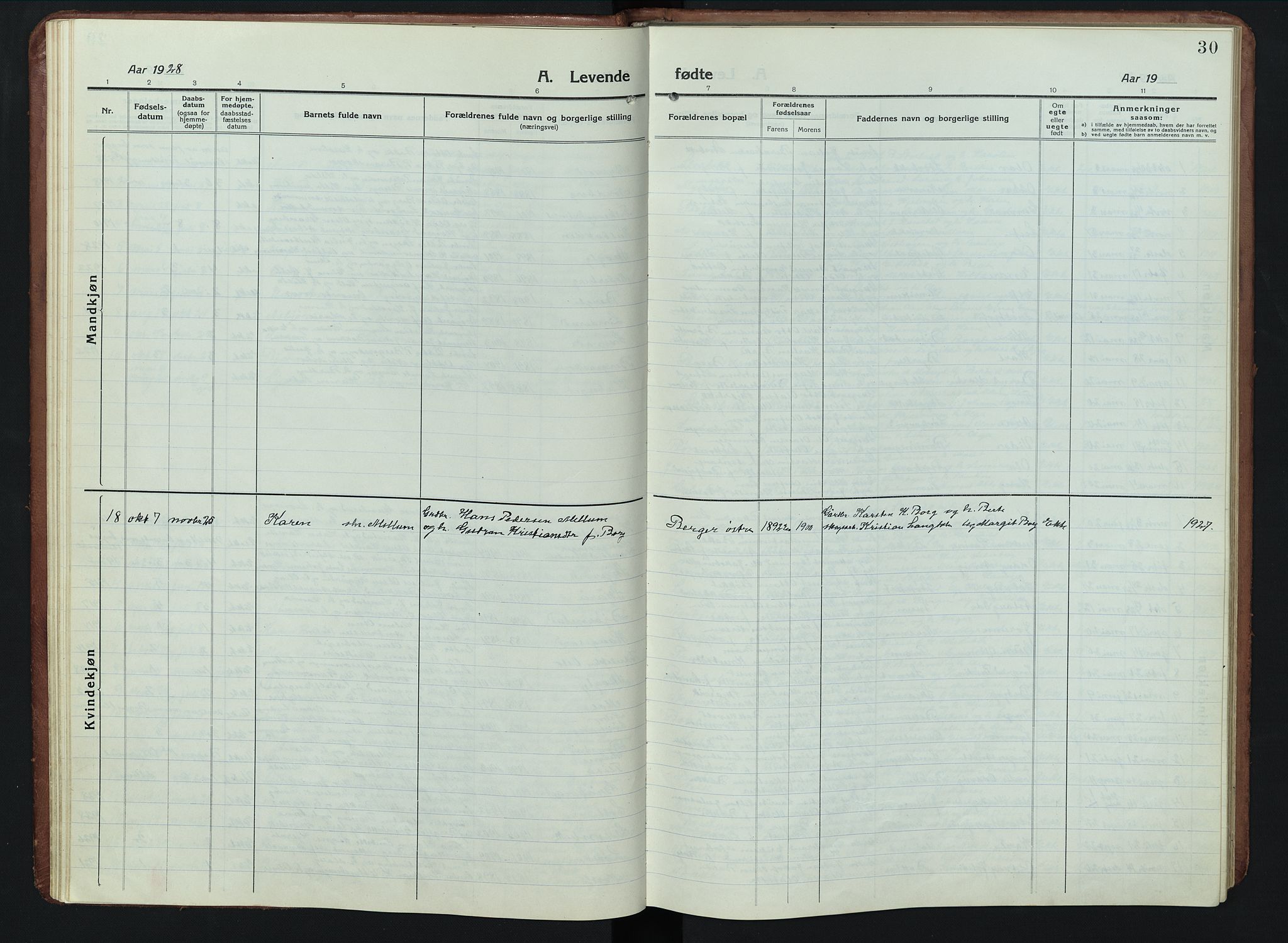 Elverum prestekontor, SAH/PREST-044/H/Ha/Hab/L0011: Klokkerbok nr. 11, 1915-1947, s. 30