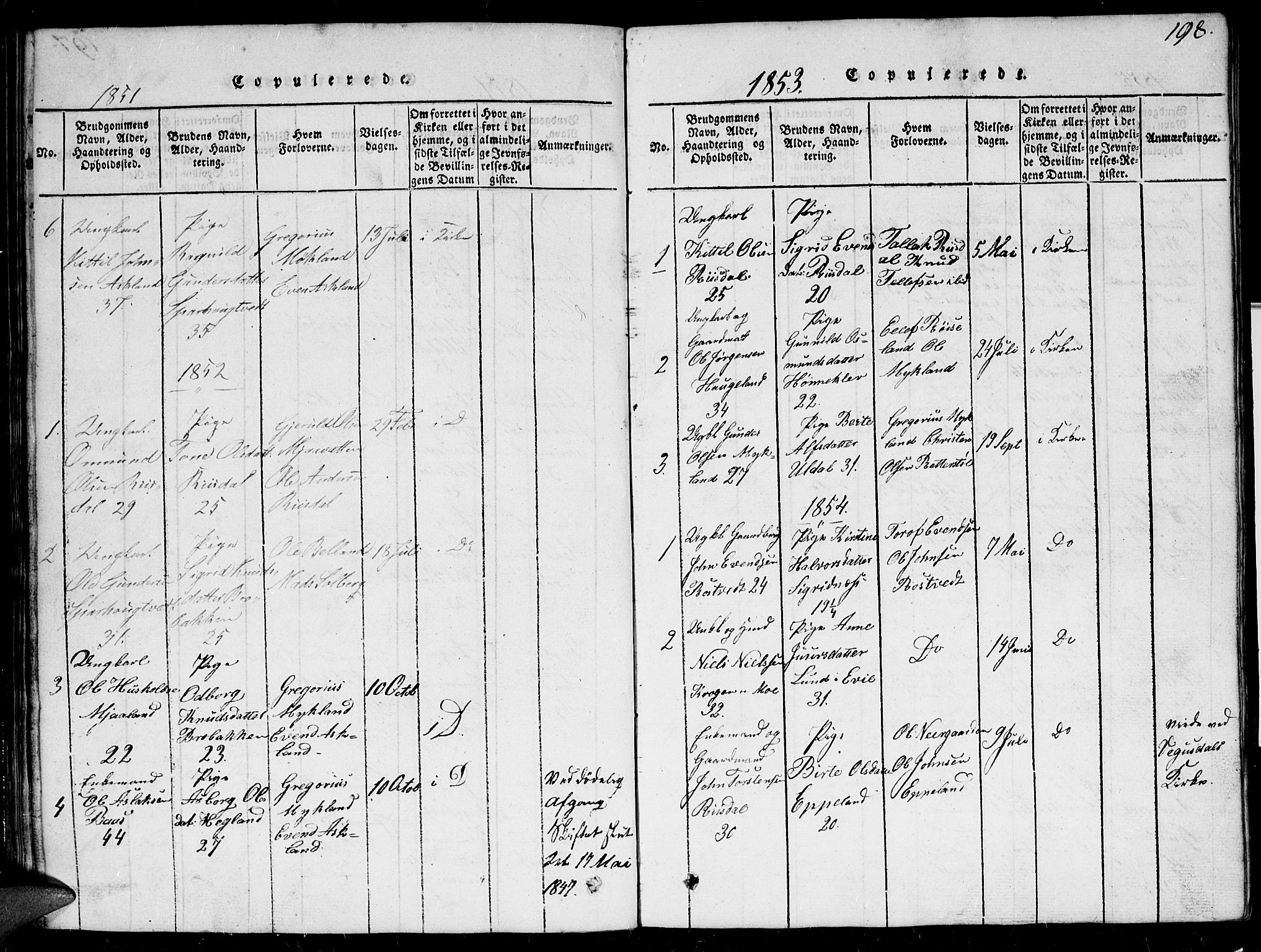 Herefoss sokneprestkontor, AV/SAK-1111-0019/F/Fb/Fbc/L0001: Klokkerbok nr. B 1, 1816-1866, s. 198