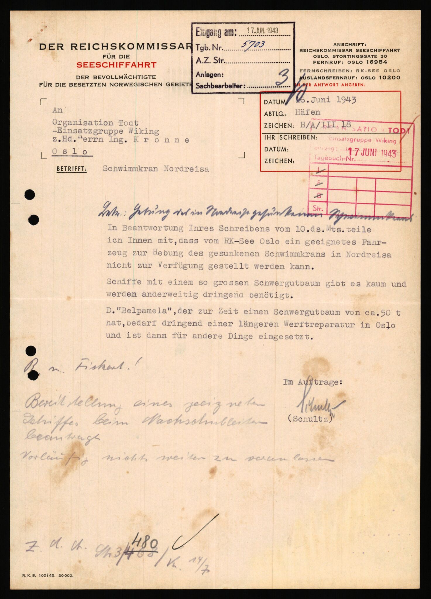 Tyske arkiver, Organisation Todt (OT), Einsatzgruppe Wiking, AV/RA-RAFA-2188/1/E/E6/E6a/L0008: 4. Oberbauleitung Narvik: Arkivkode 451-483, 1940-1945, s. 225