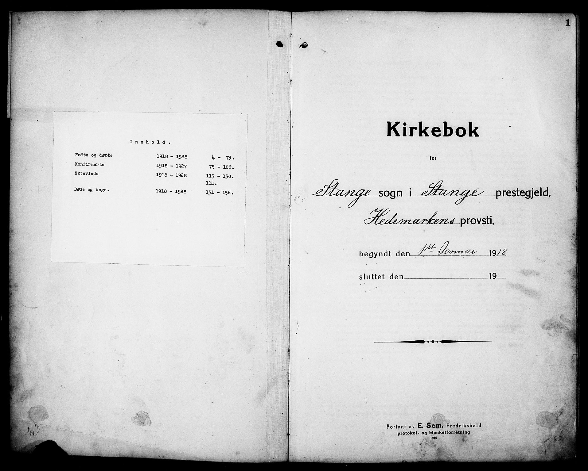 Stange prestekontor, AV/SAH-PREST-002/L/L0016: Klokkerbok nr. 16, 1918-1928, s. 1