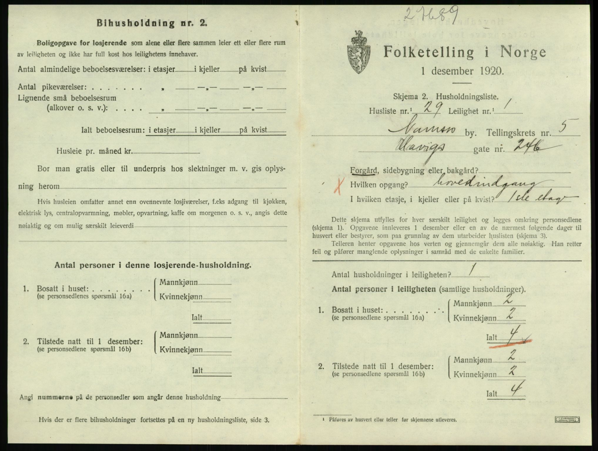 SAT, Folketelling 1920 for 1703 Namsos ladested, 1920, s. 1711