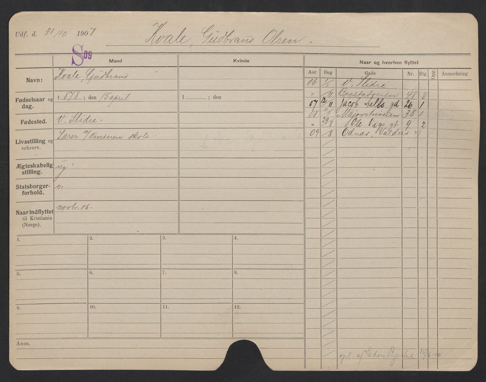 Oslo folkeregister, Registerkort, AV/SAO-A-11715/F/Fa/Fac/L0006: Menn, 1906-1914, s. 927a