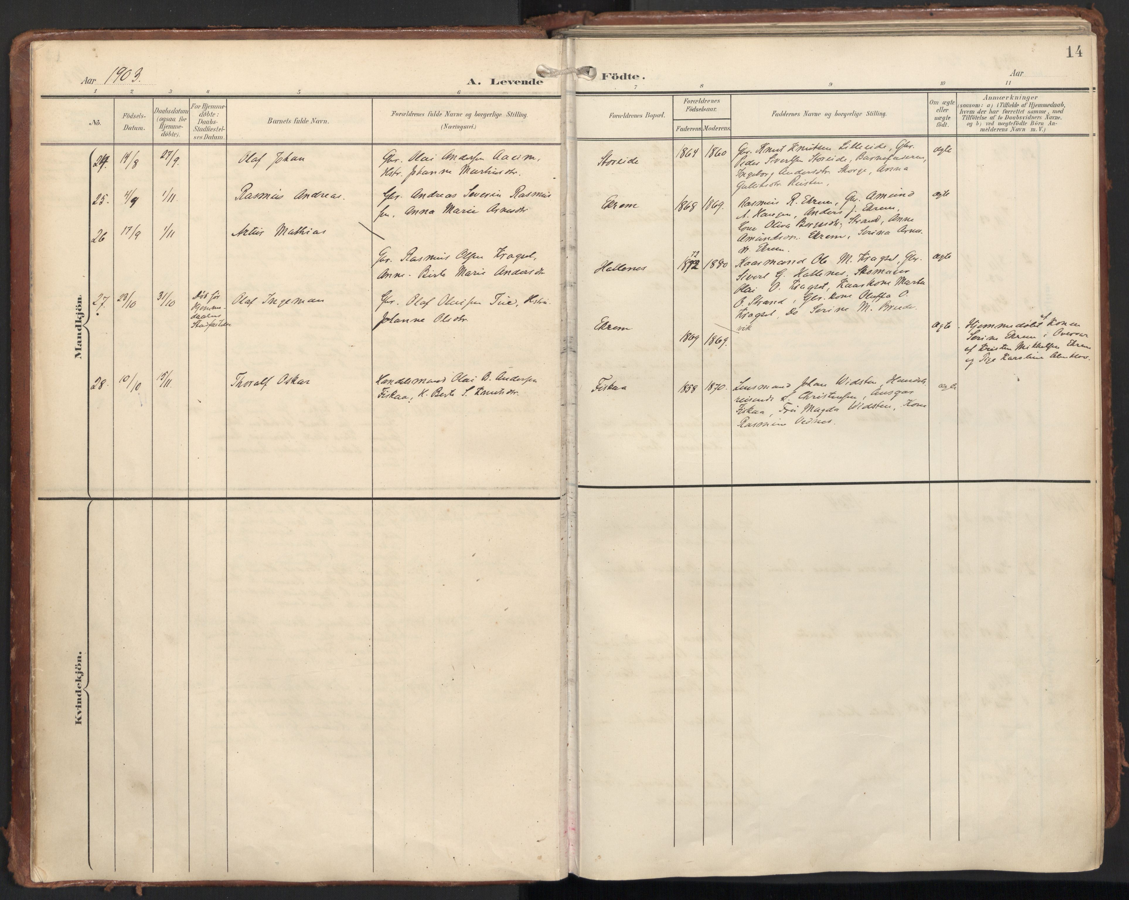 Ministerialprotokoller, klokkerbøker og fødselsregistre - Møre og Romsdal, AV/SAT-A-1454/501/L0011: Ministerialbok nr. 501A11, 1902-1919, s. 14