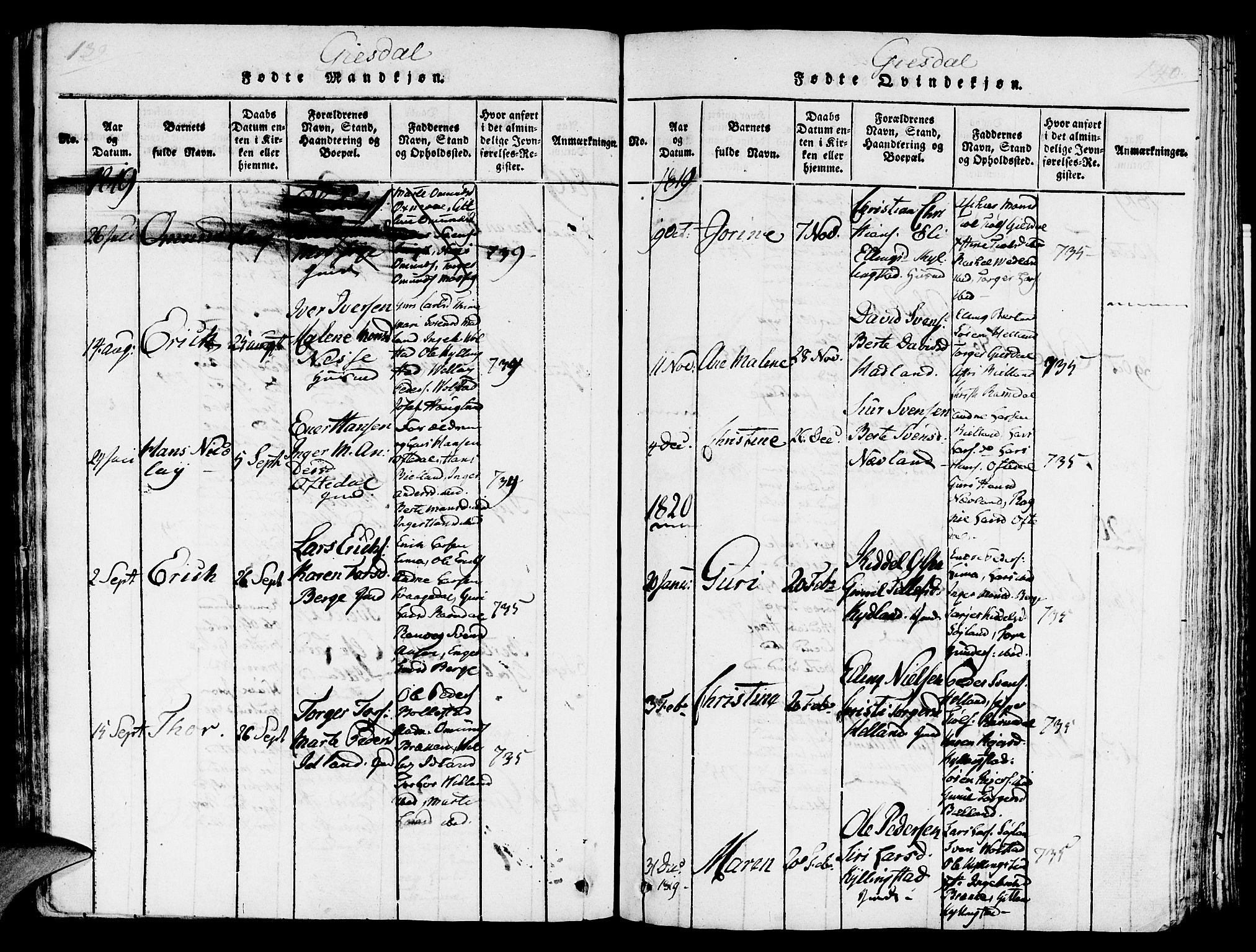 Lye sokneprestkontor, AV/SAST-A-101794/001/30/30BA/L0003: Ministerialbok nr. A 3 /2, 1816-1826, s. 139-140