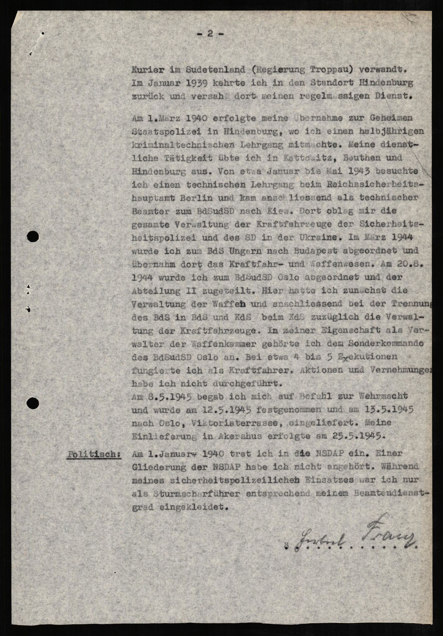 Forsvaret, Forsvarets overkommando II, AV/RA-RAFA-3915/D/Db/L0008: CI Questionaires. Tyske okkupasjonsstyrker i Norge. Tyskere., 1945-1946, s. 252