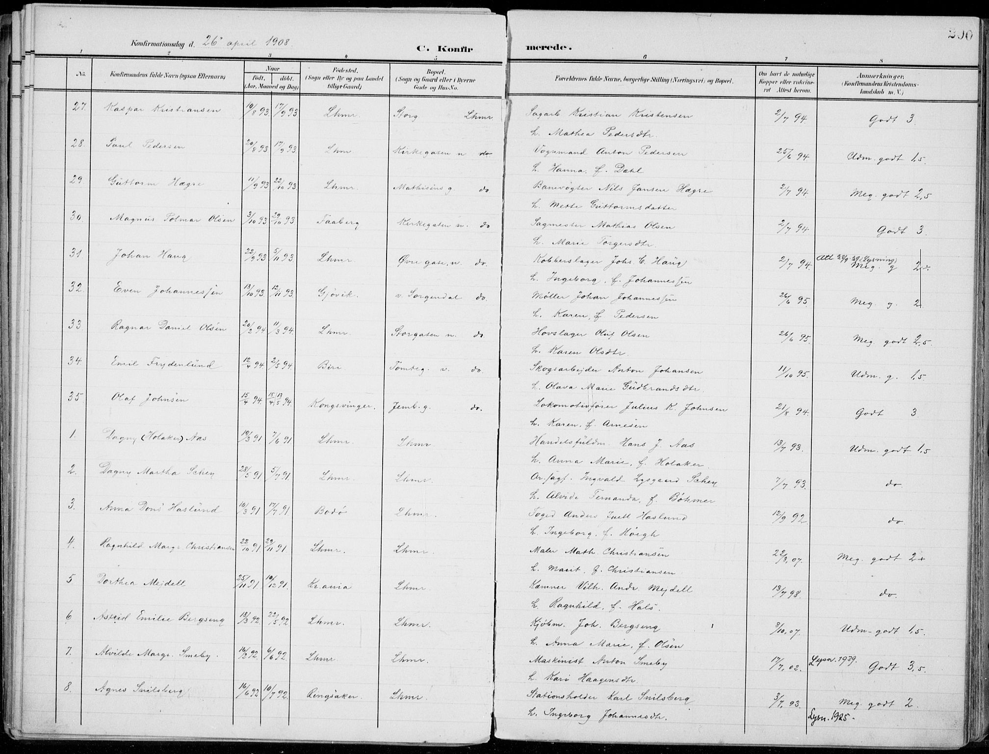 Lillehammer prestekontor, AV/SAH-PREST-088/H/Ha/Haa/L0001: Ministerialbok nr. 1, 1901-1916, s. 200