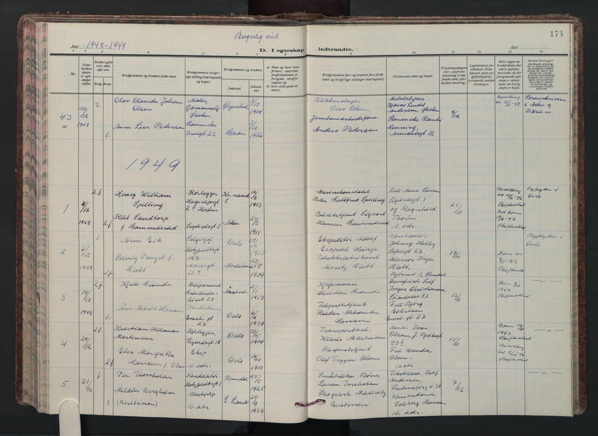 Grønland prestekontor Kirkebøker, AV/SAO-A-10848/F/Fa/L0020: Ministerialbok nr. 20, 1935-1946, s. 174