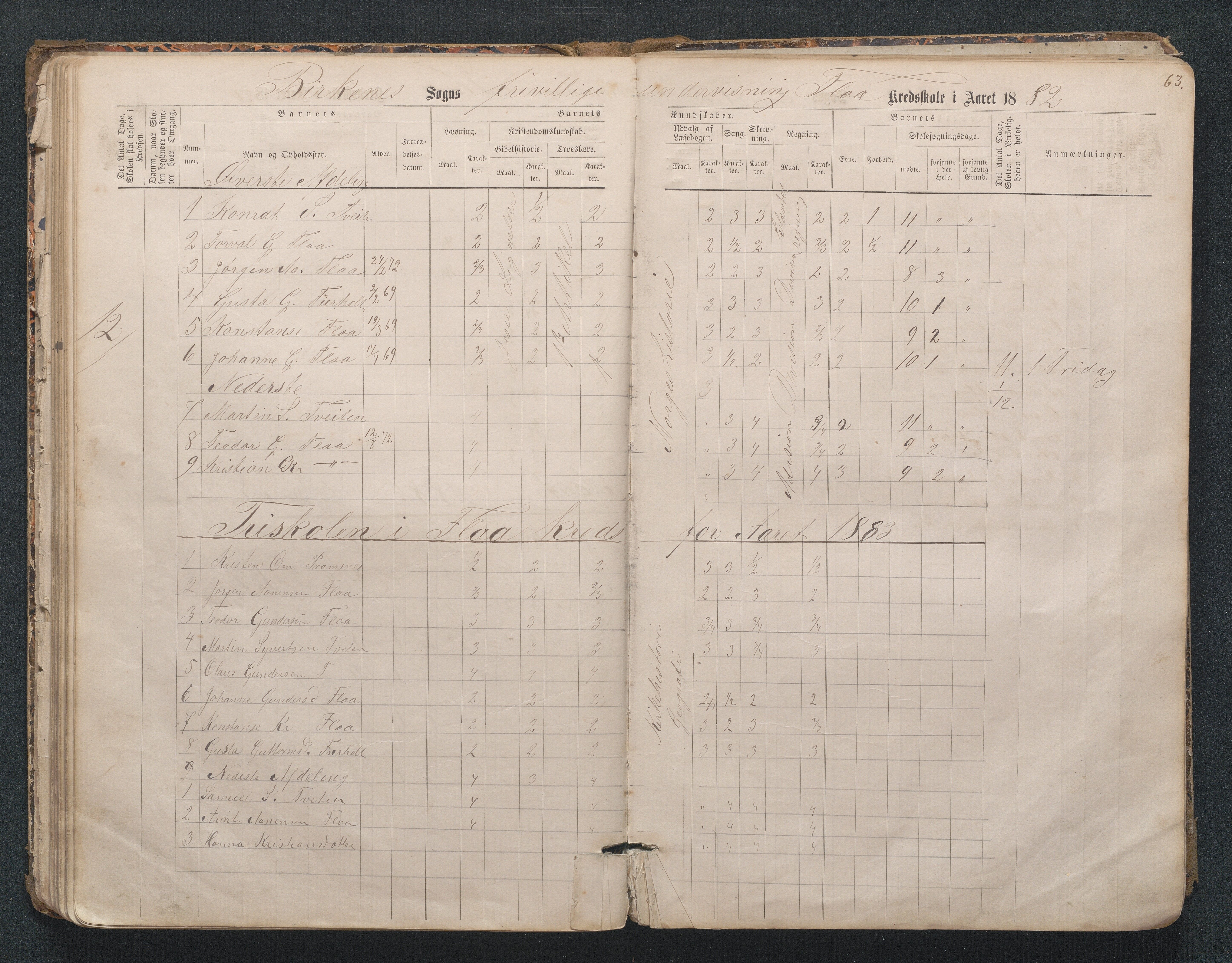 Birkenes kommune, Mosfjell skolekrets, AAKS/KA0928-550f_91/F02/L0001: Skoleprotokoll Flå og Mosfjell, 1867-1909, s. 63