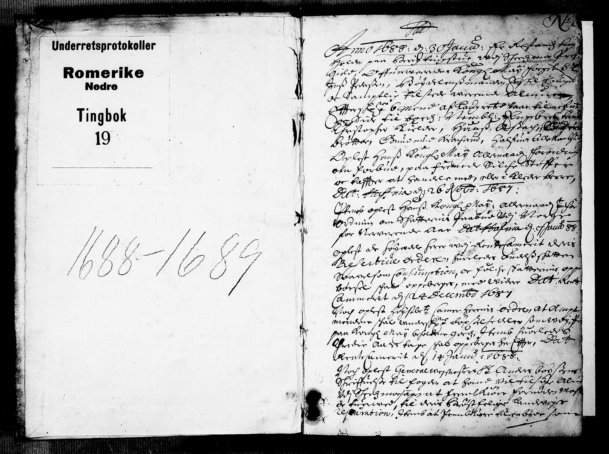 Nedre Romerike sorenskriveri, SAO/A-10469/F/Fb/L0019: Tingbok, 1688-1689, s. 0b-1a